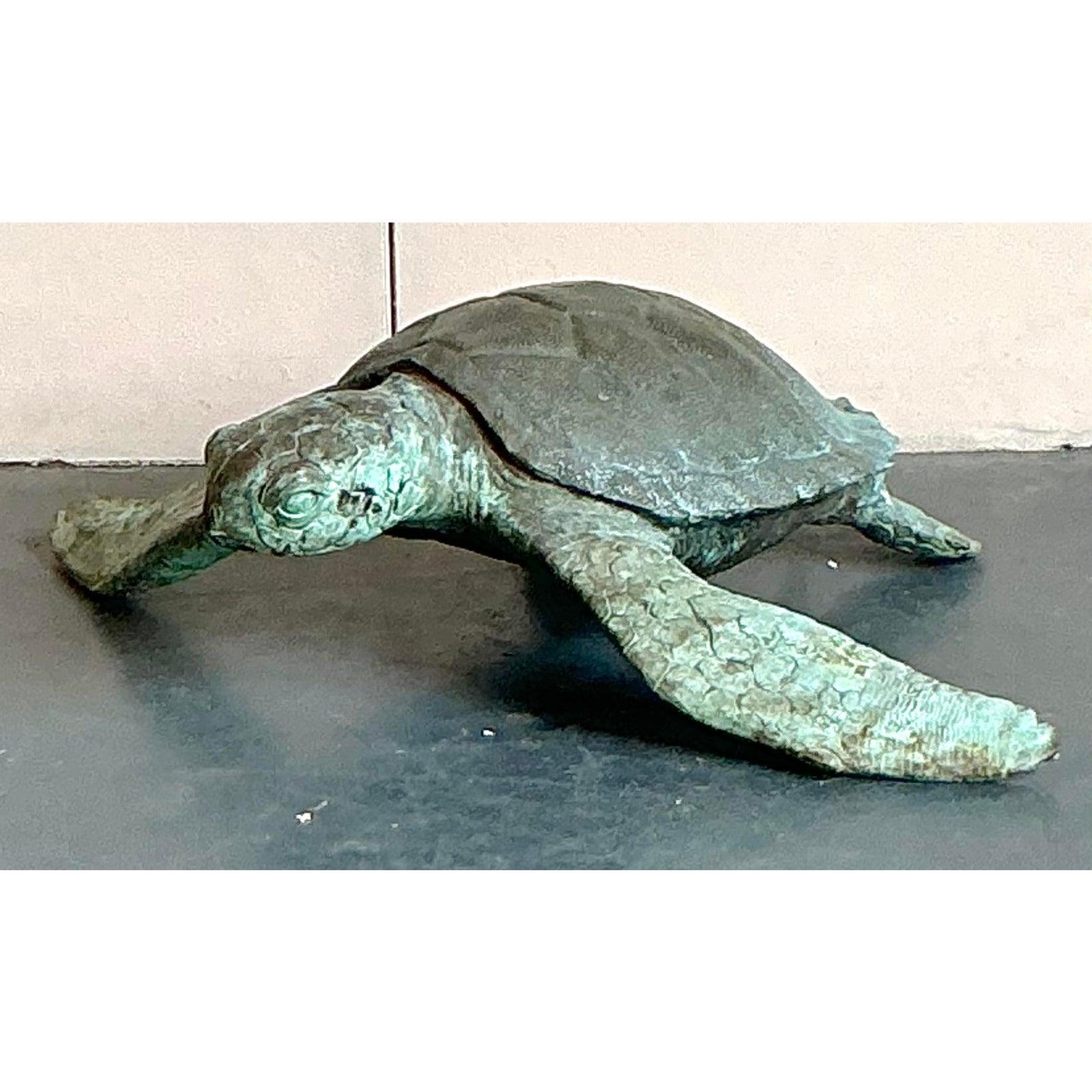 Fuente Tortuga Vintage Coastal Bronce siglo XX en venta