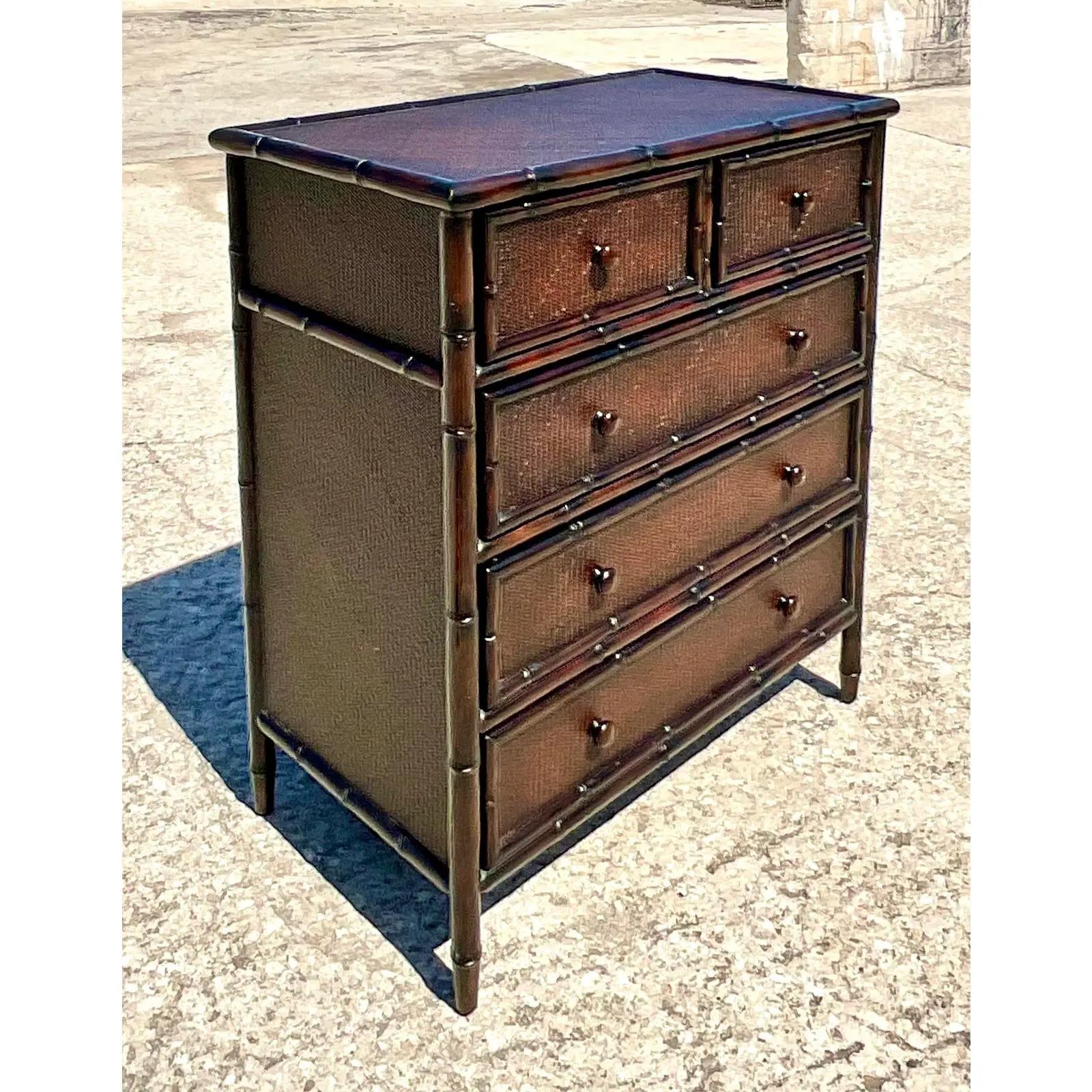 Philippine Vintage Coastal Brown Bamboo Chest of Drawers