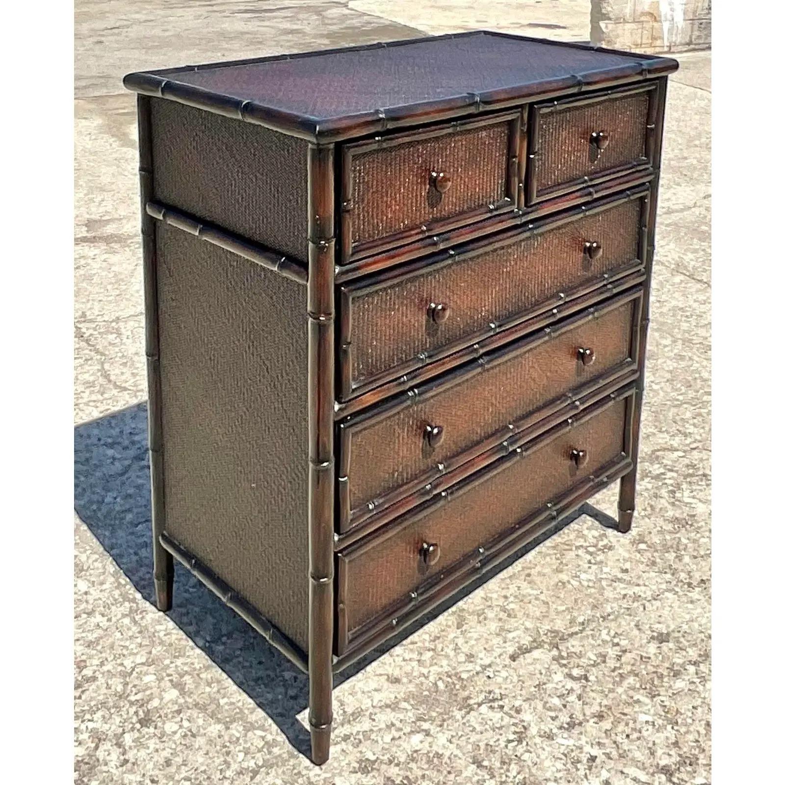 20th Century Vintage Coastal Brown Bamboo Chest of Drawers