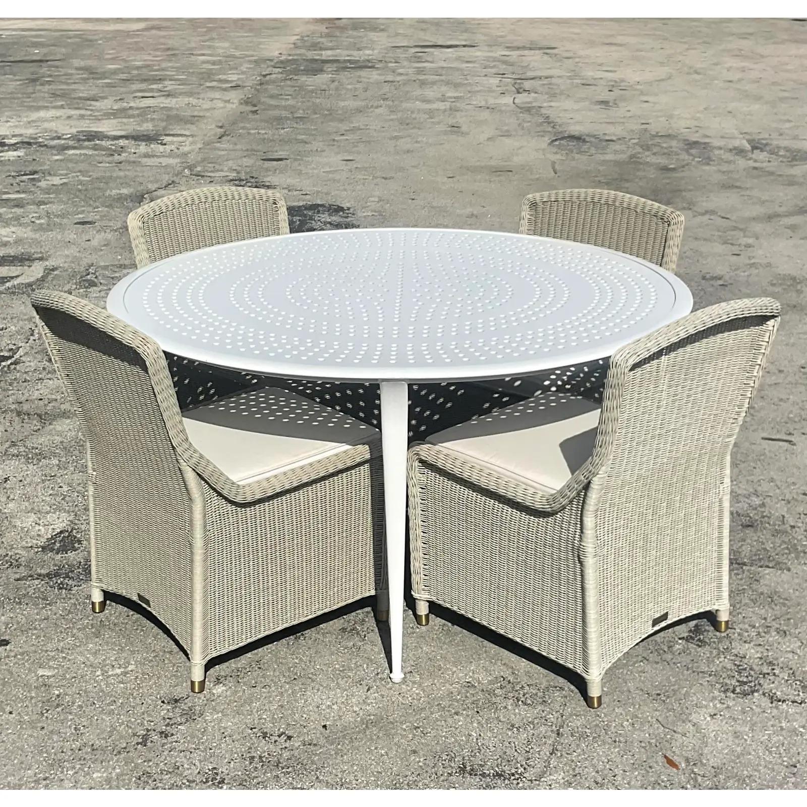 Vintage Coastal Brown Jordan Aluminum Outdoor Dining Table In Good Condition In west palm beach, FL