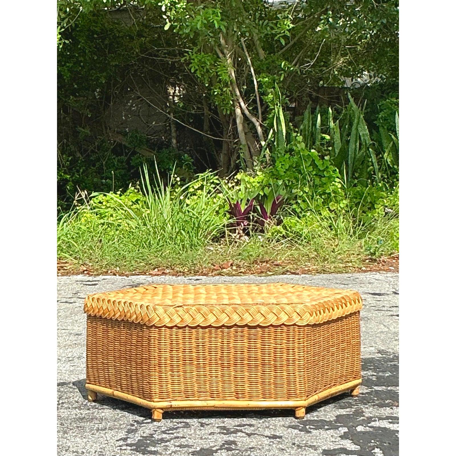 Mid-Century Modern Vintage Coastal Brown Jordan Braided Rattan Coffee Table For Sale