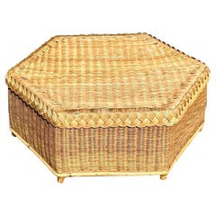 Vintage Coastal Brown Jordan Braided Rattan Coffee Table