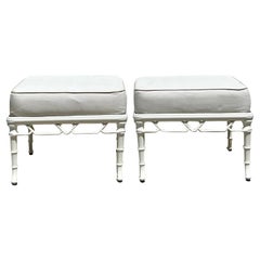 Vintage Coastal Brown Jordan “Calcutta” Aluminum Ottomans - A Pair