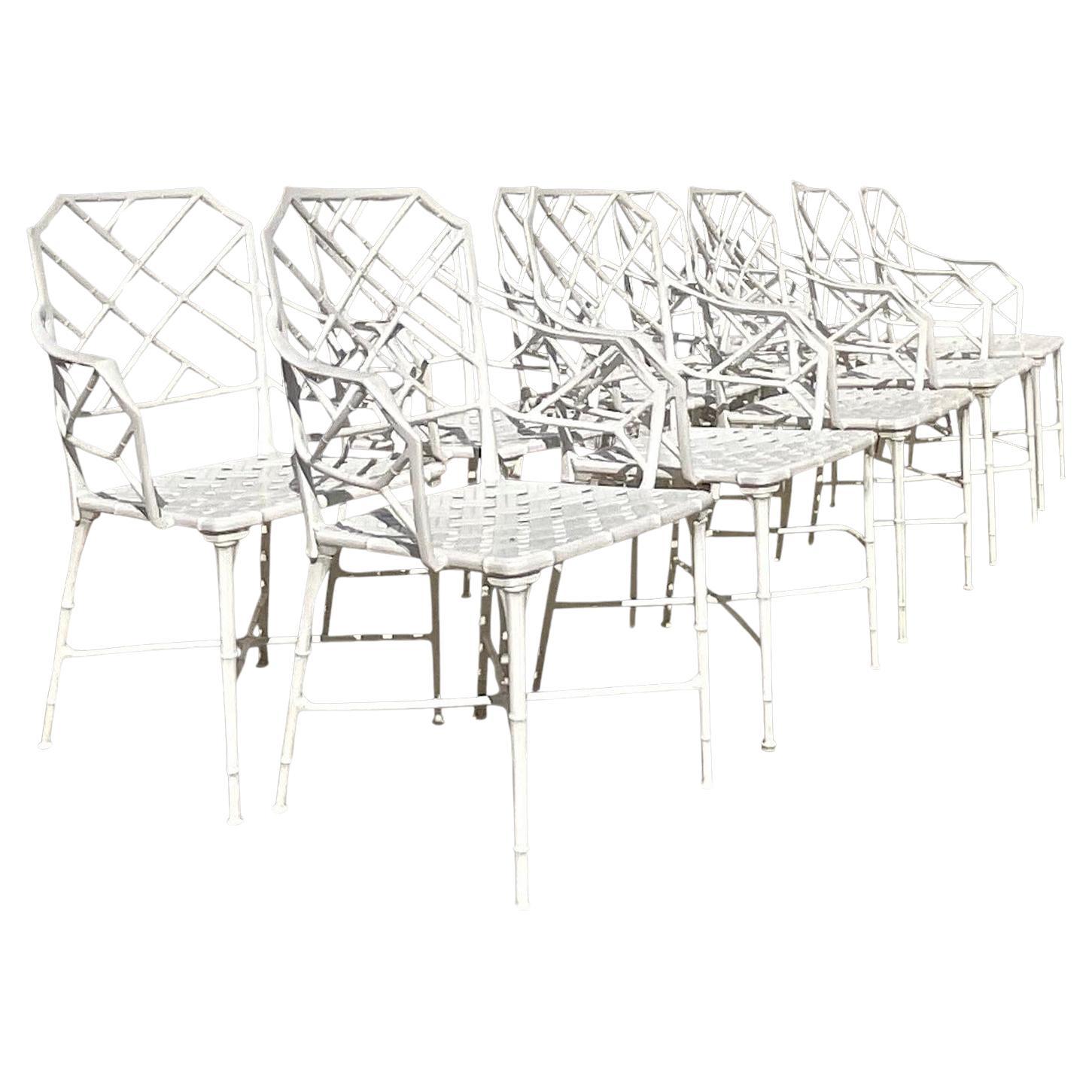 Vintage Coastal Brown Jordan “Calcutta” Cast Aluminum Dining Chairs - Set of 10