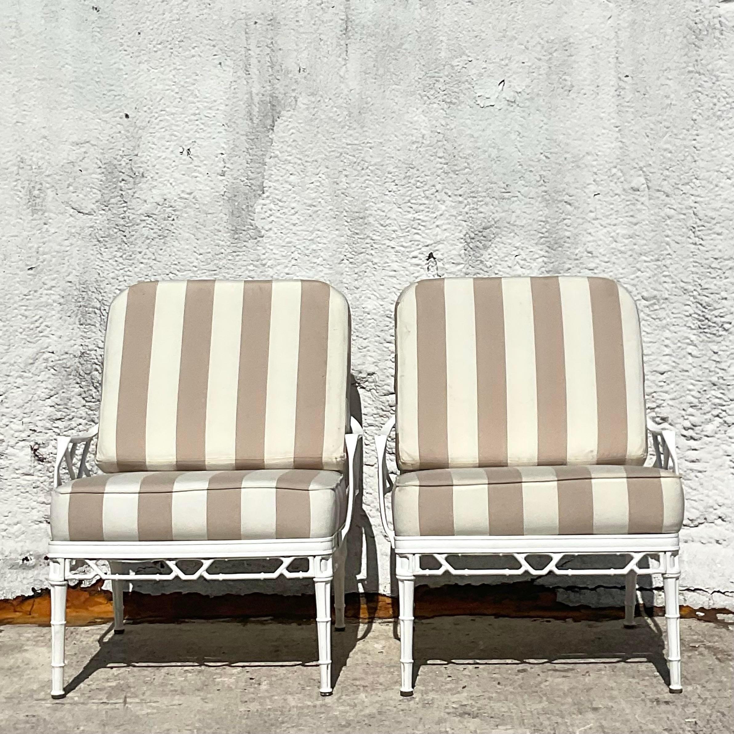 Aluminum Vintage Coastal Brown Jordan “Calcutta” Lounge Chairs - a Pair