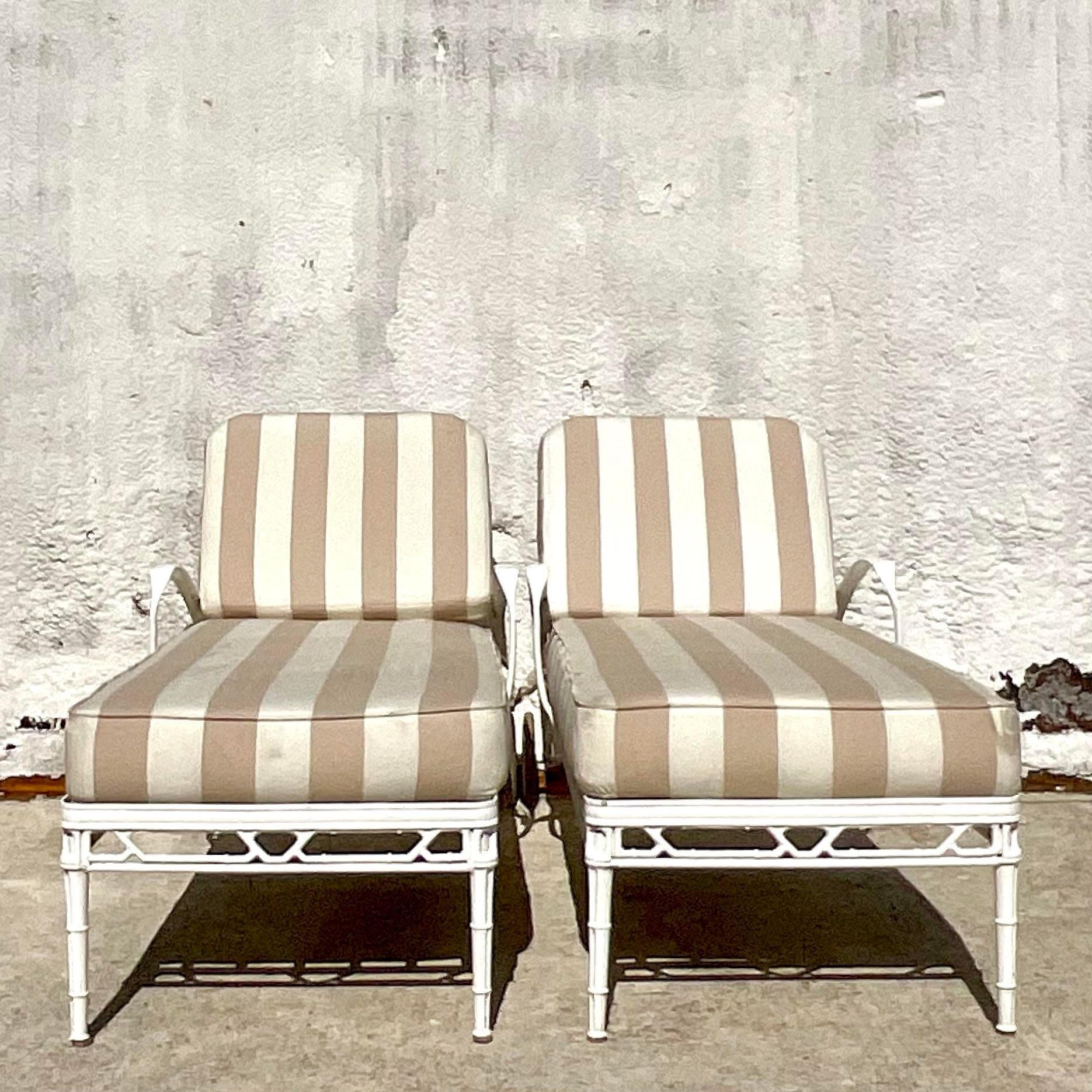 Mexican Vintage Coastal Brown Jordan “Calcutta” Straight Back Chaise Lounge Chairs -a Pr