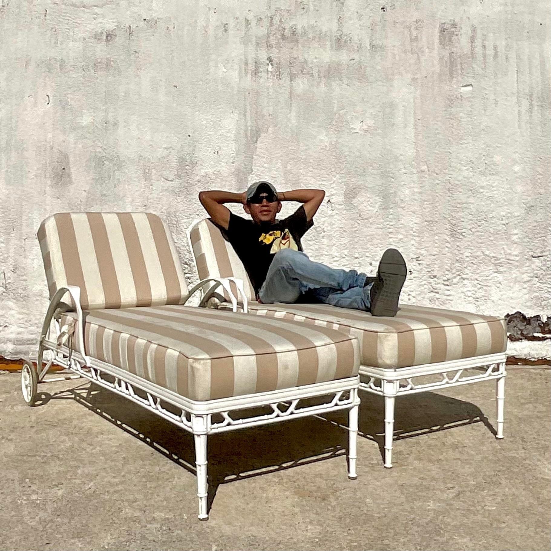 Vintage Coastal Brown Jordan “Calcutta” Straight Back Chaise Lounge Chairs -a Pr 2