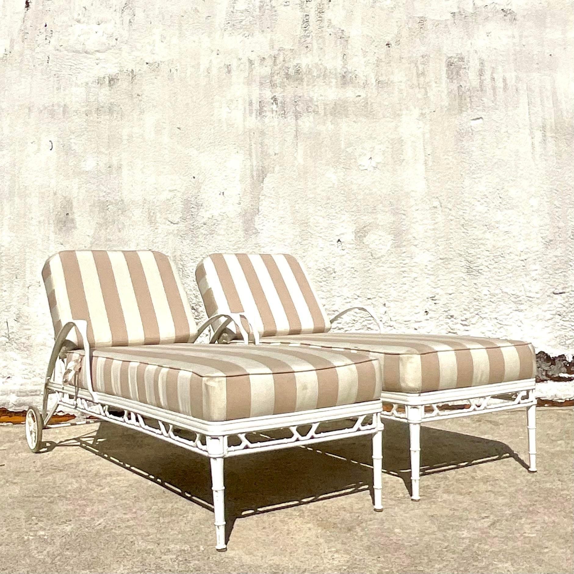 Vintage Coastal Brown Jordan “Calcutta” Straight Back Chaise Lounge Chairs -a Pr 3