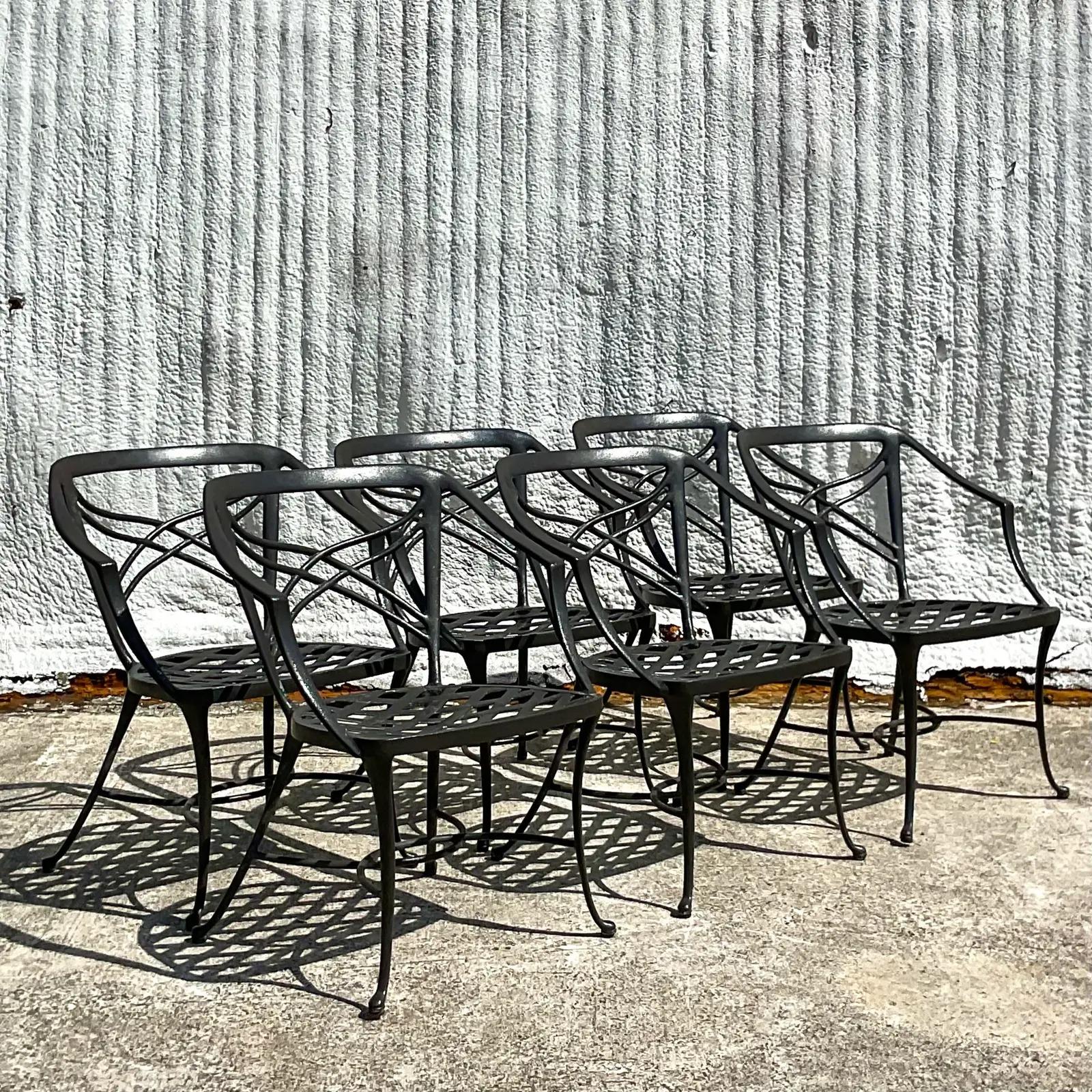 Vintage Coastal Brown Jordan Cast Aluminum Classic 2 Outdoor Table and Six Chair 3