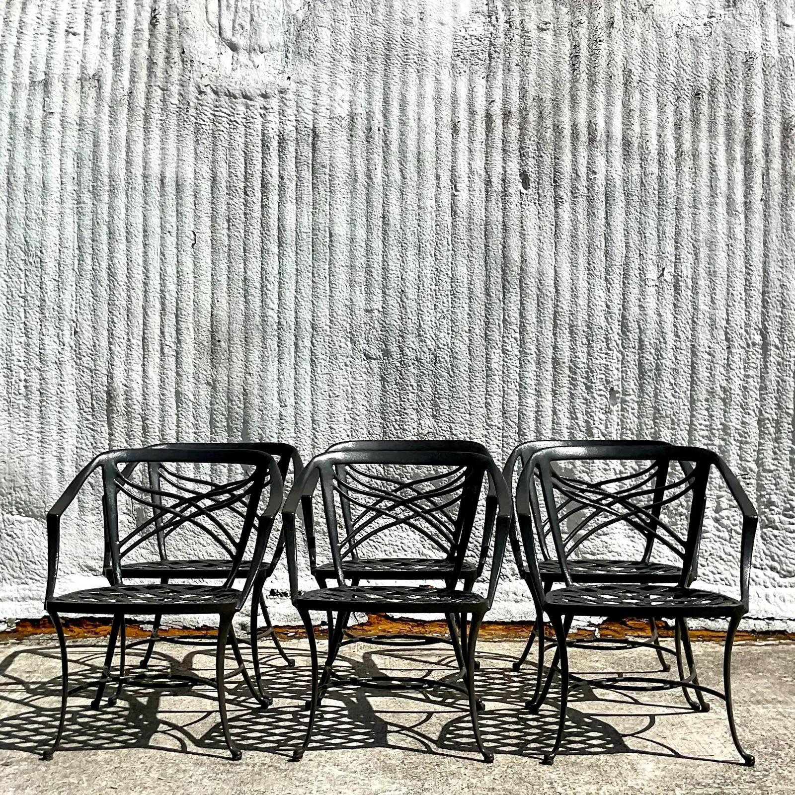 Vintage Coastal Brown Jordan Cast Aluminum Classic 2 Outdoor Table and Six Chair 4