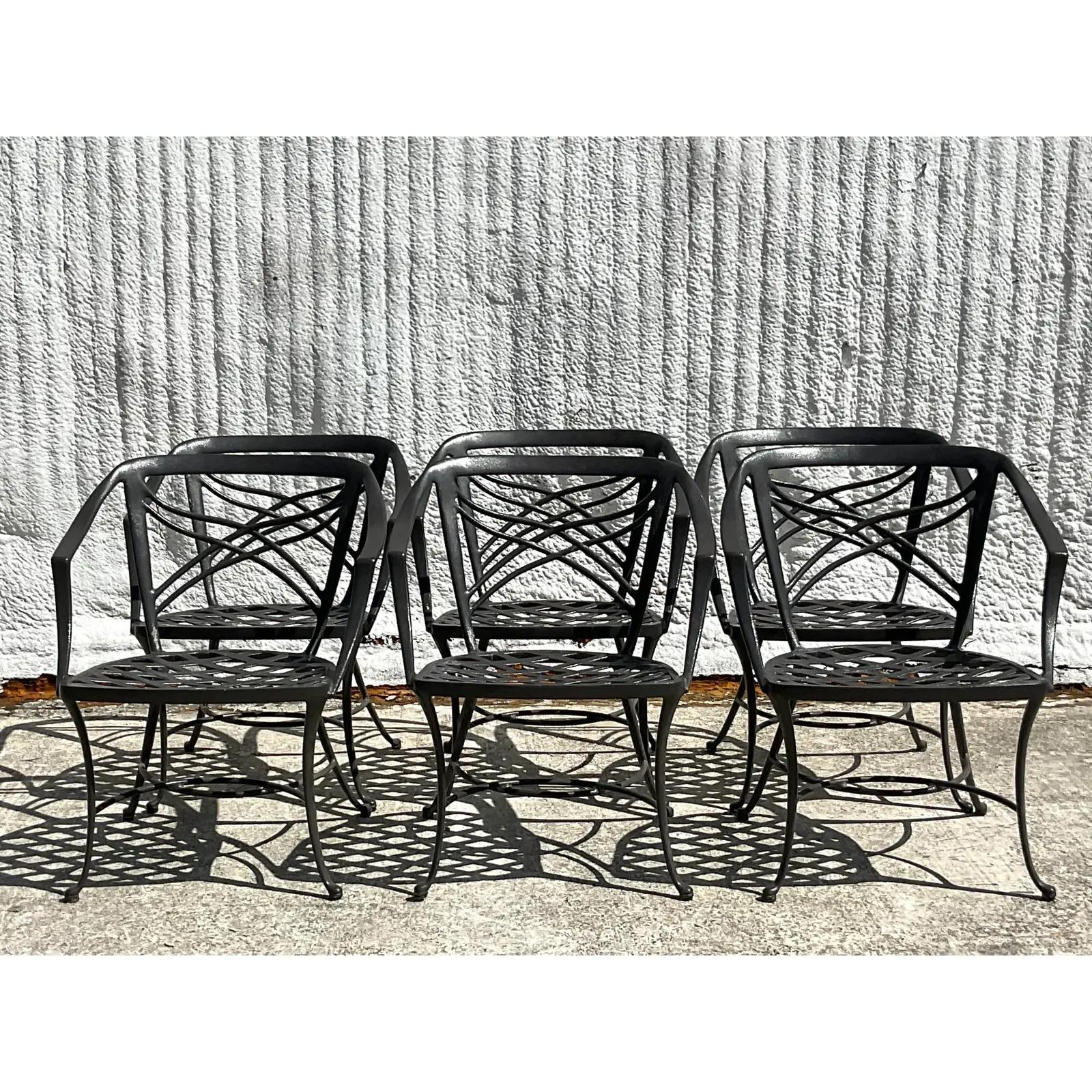 Vintage Coastal Brown Jordan Cast Aluminum Classic 2 Outdoor Table and Six Chair 5