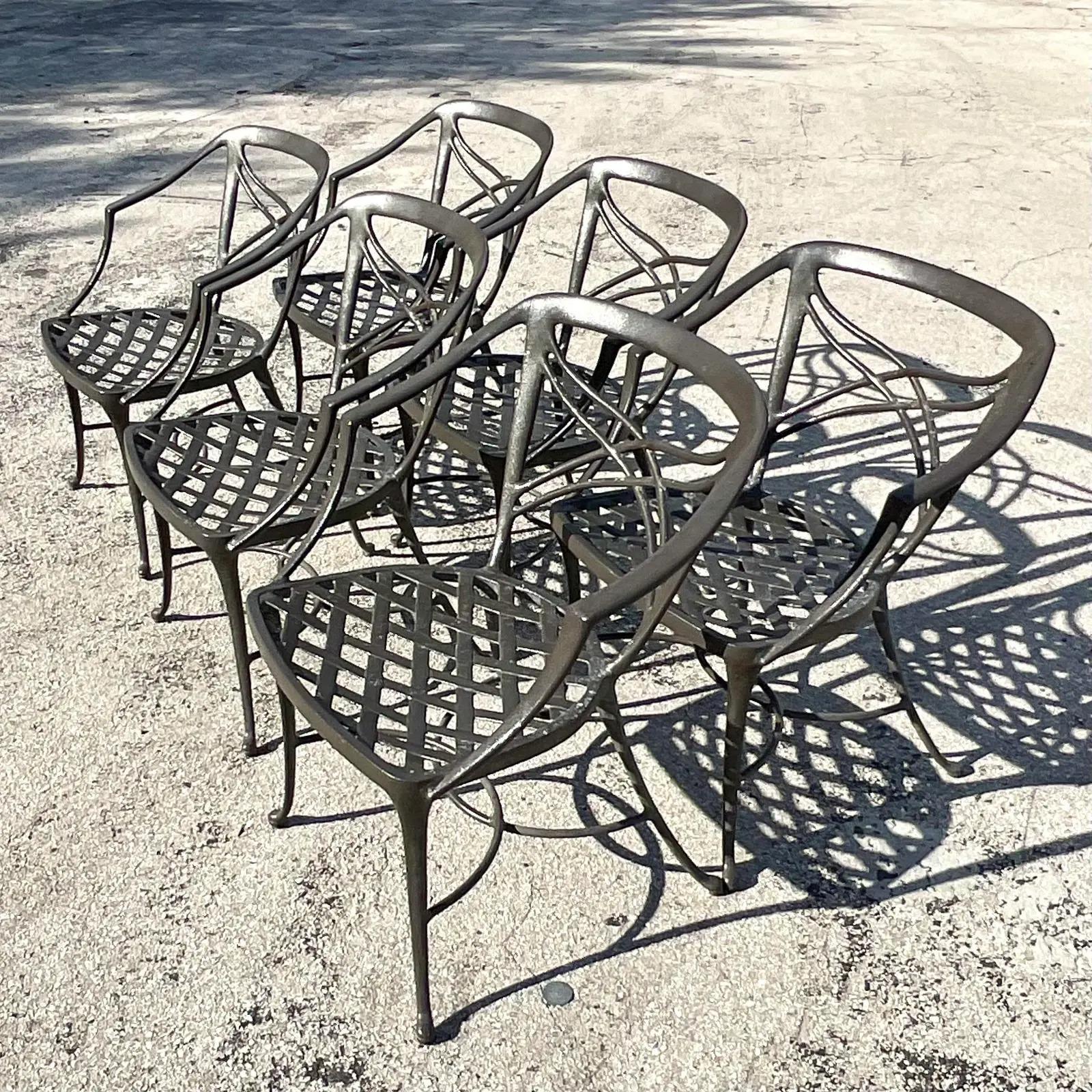 North American Vintage Coastal Brown Jordan Cast Aluminum Classic 2 Outdoor Table and Six Chair