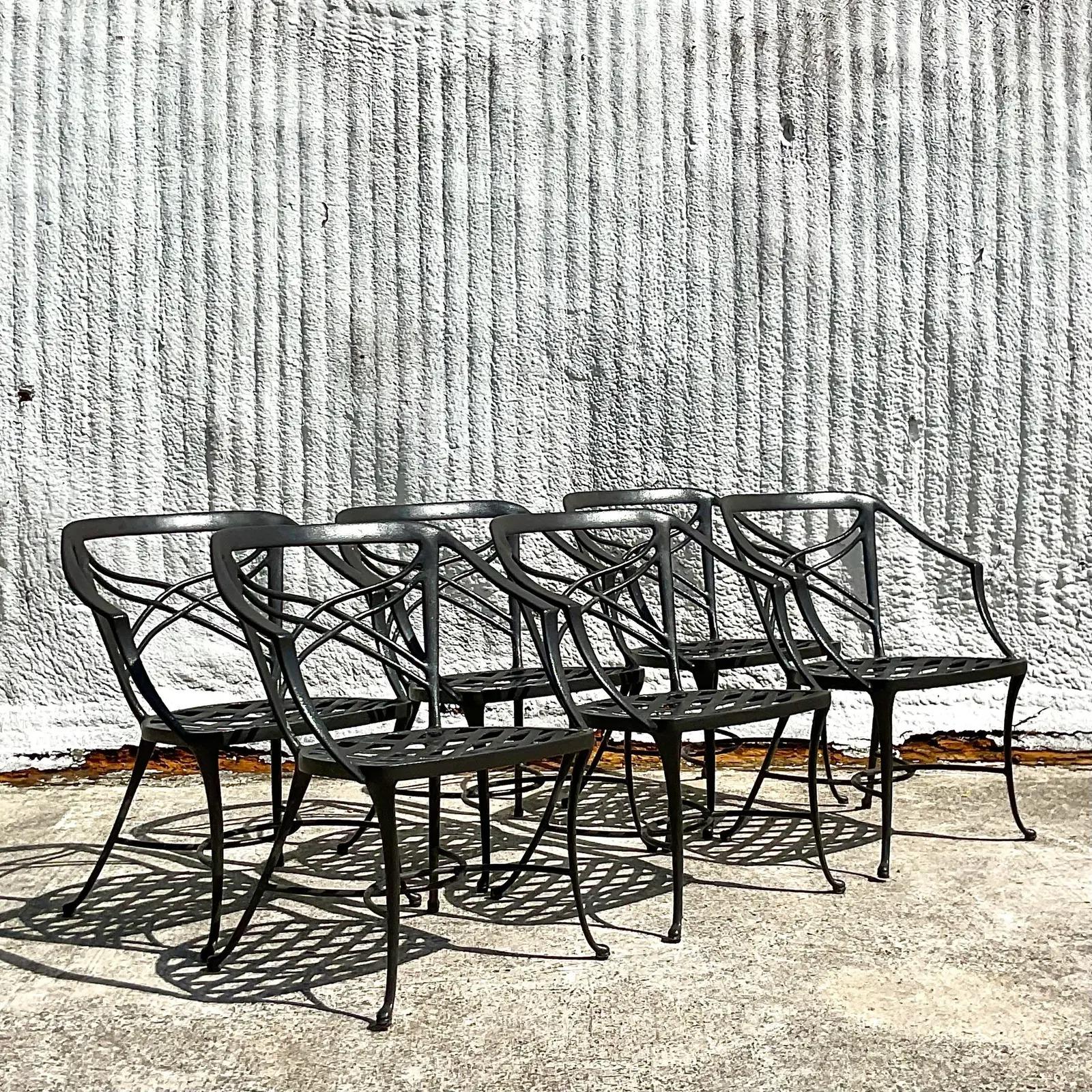 20th Century Vintage Coastal Brown Jordan Cast Aluminum Classic 2 Outdoor Table and Six Chair