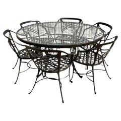 Vintage Coastal Brown Jordan Cast Aluminum Classic 2 Outdoor Table and Six Chair