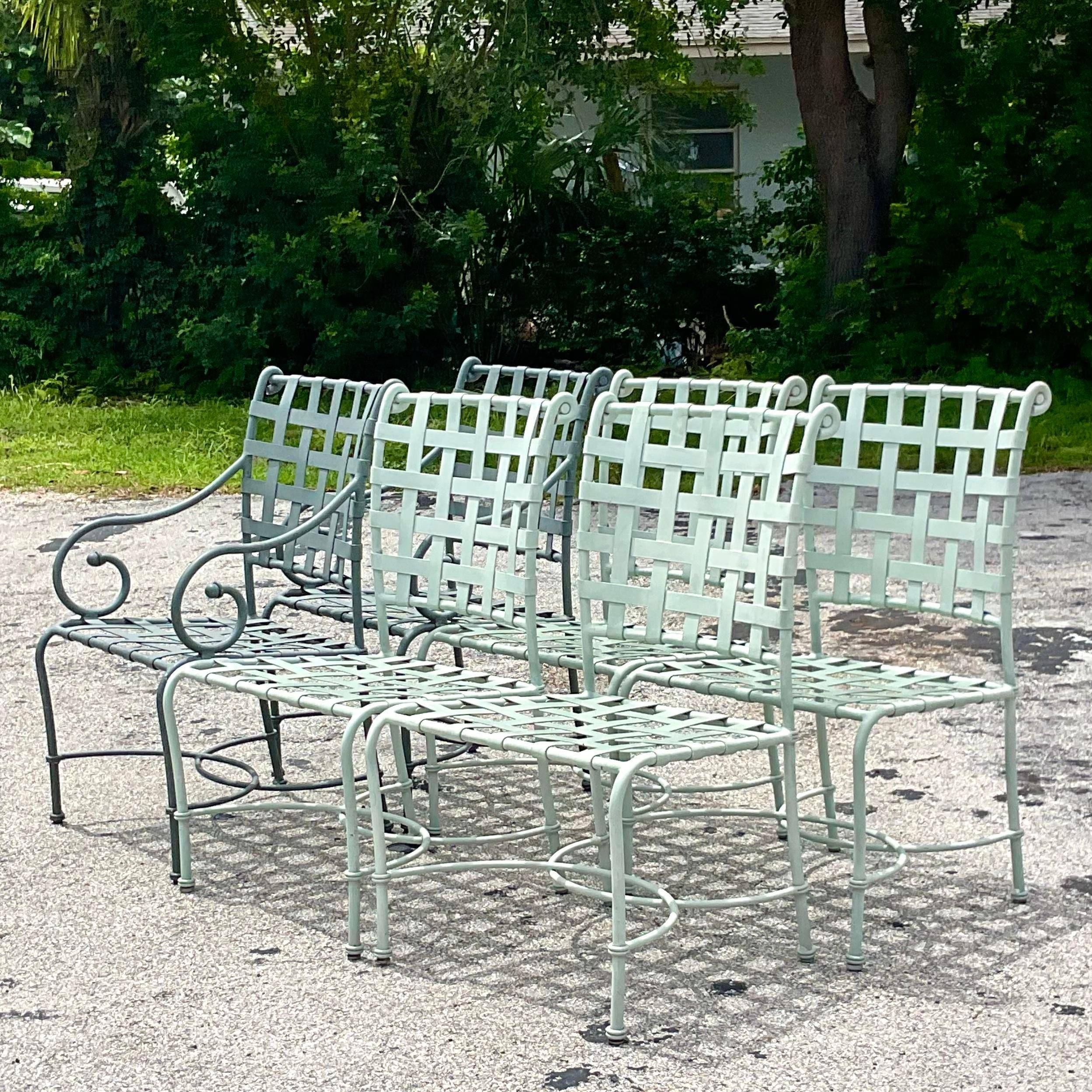 Vintage Coastal Brown Jordan Cast Aluminum Dining Chairs - Set of 6 In Good Condition In west palm beach, FL