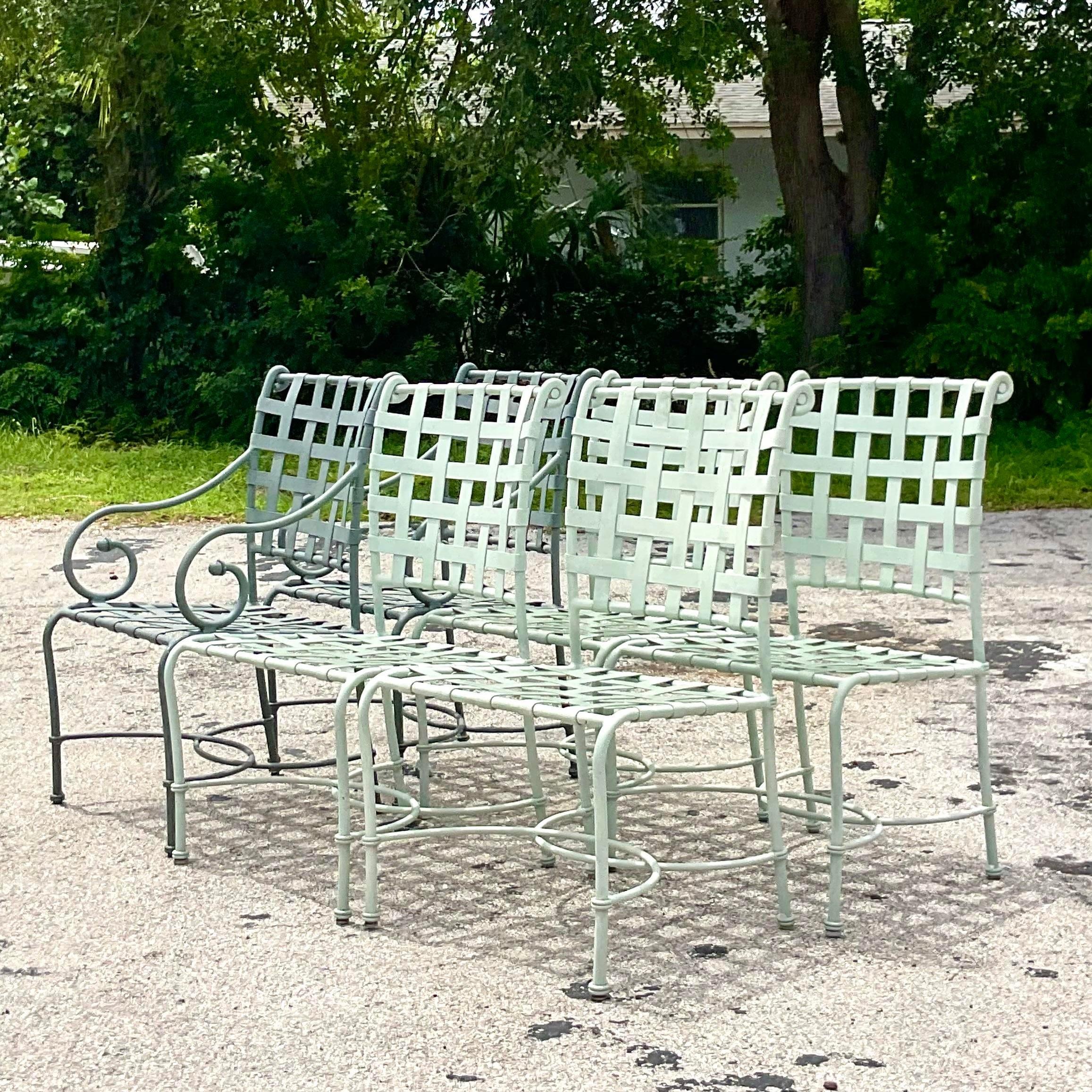 Vintage Coastal Brown Jordan Cast Aluminum Dining Chairs - Set of 6 3
