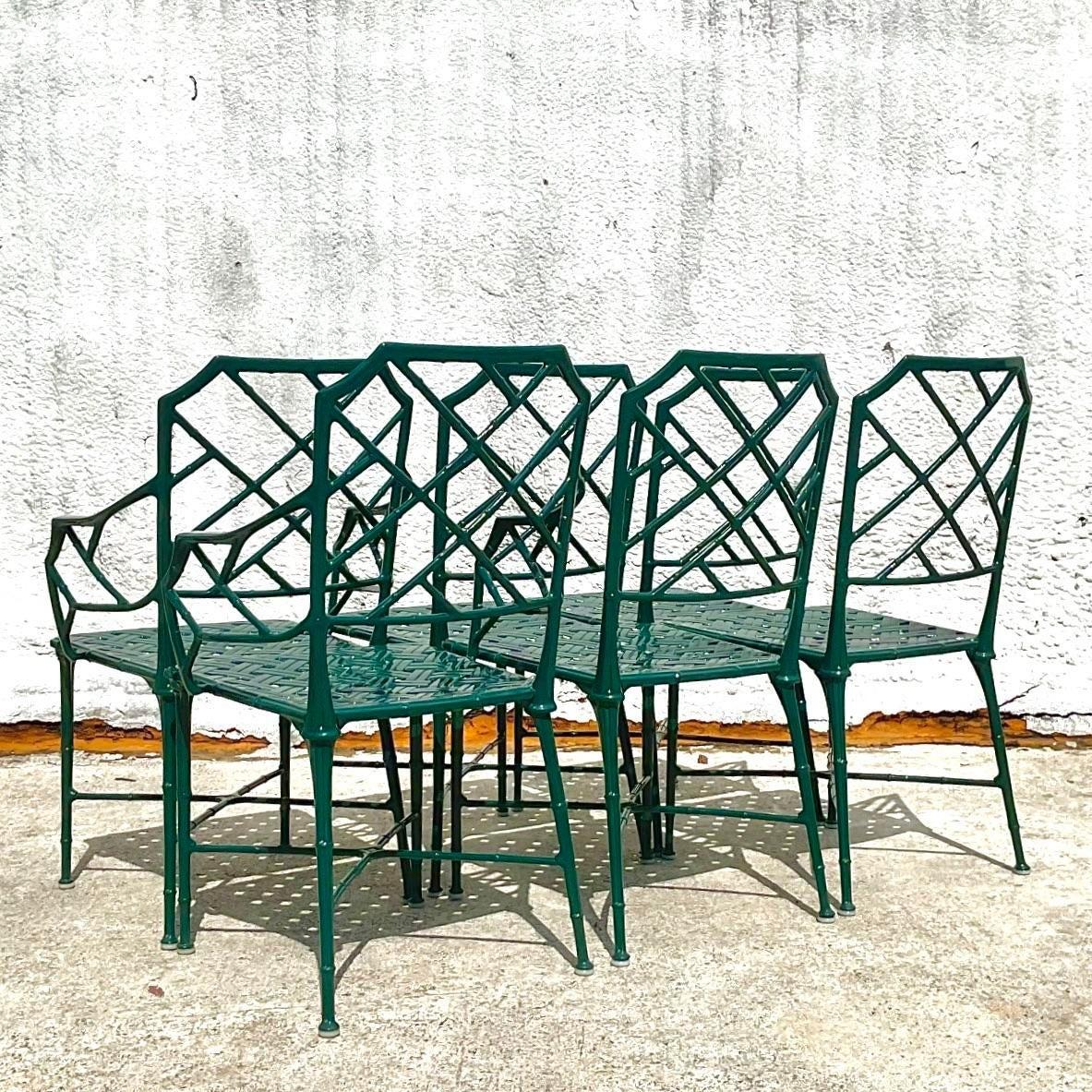 Vintage Coastal Brown Jordan Cast Aluminum Dining Table & 6 Chairs In Good Condition For Sale In west palm beach, FL