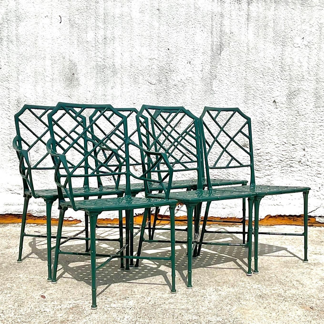 Vintage Coastal Brown Jordan Cast Aluminum Dining Table & 6 Chairs For Sale 1