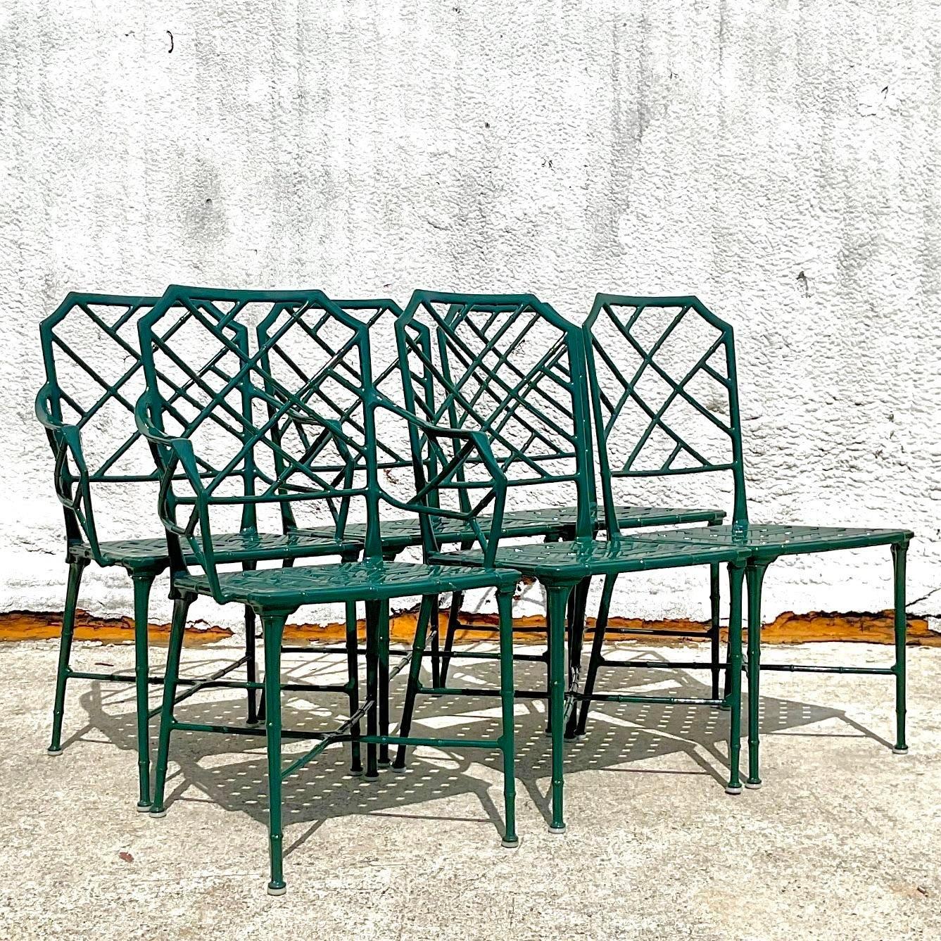 Vintage Coastal Brown Jordan Cast Aluminum Dining Table & 6 Chairs For Sale 3