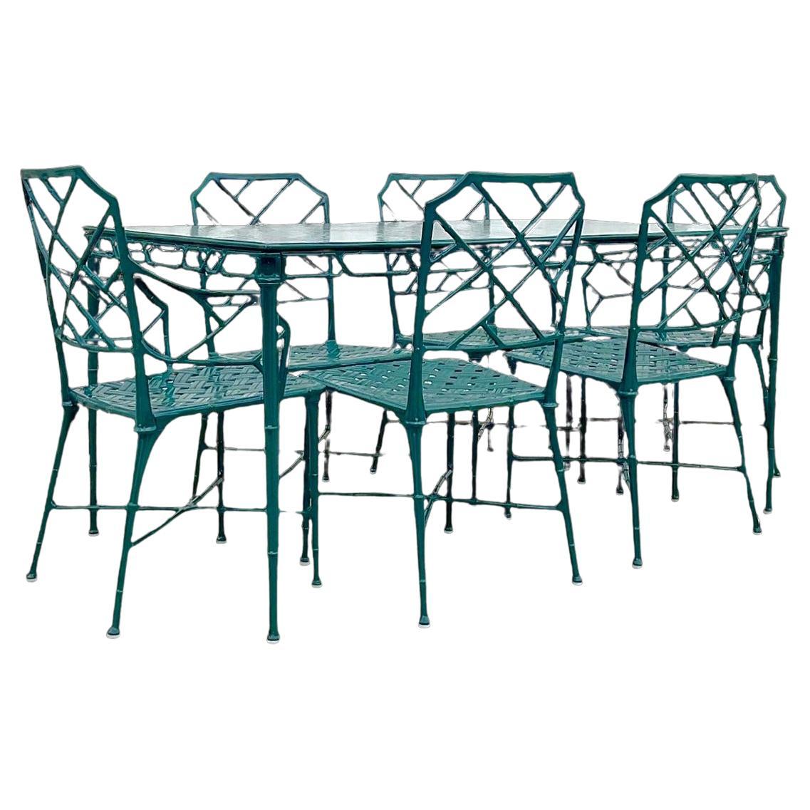 Vintage Coastal Brown Jordan Cast Aluminum Dining Table & 6 Chairs For Sale