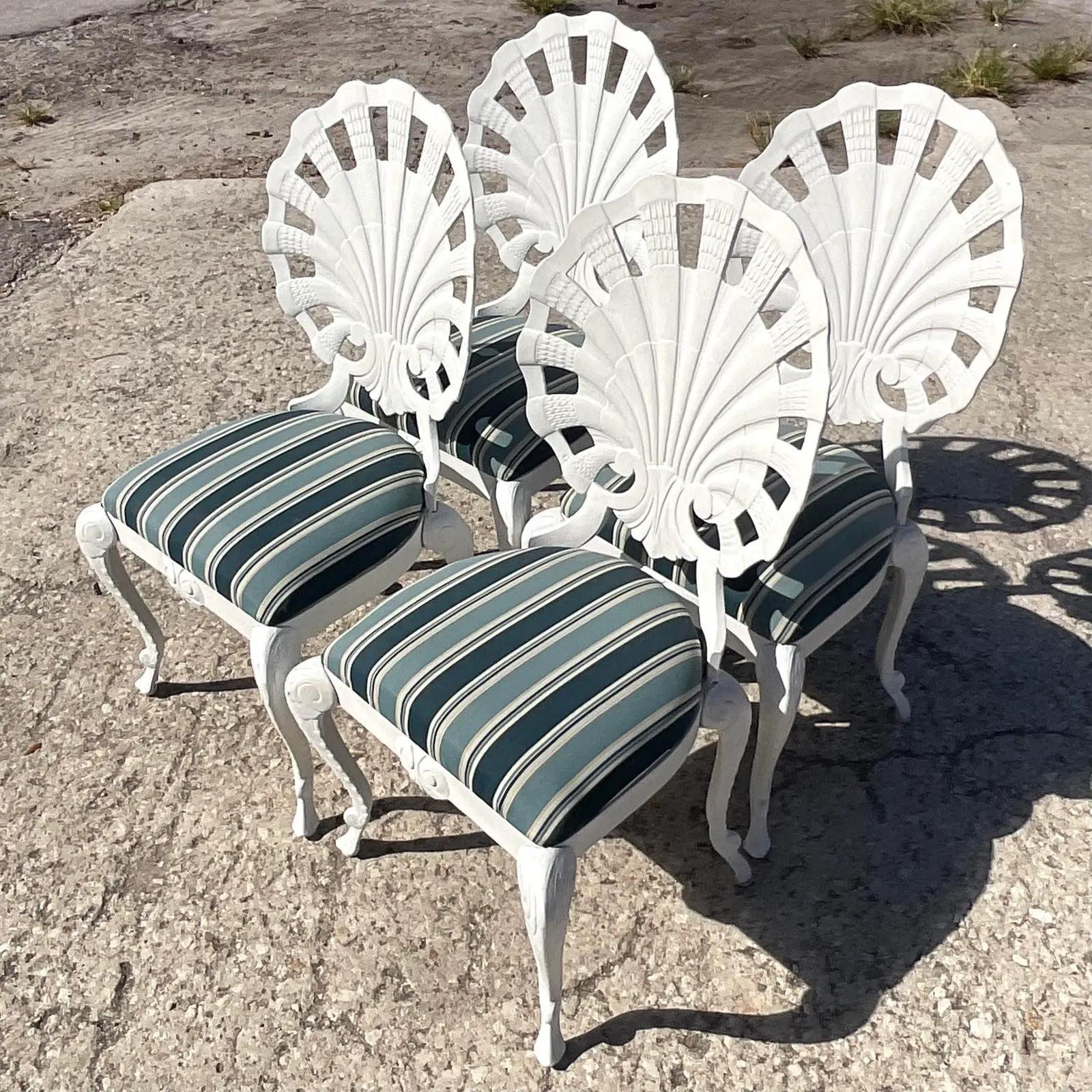 North American Vintage Coastal Brown Jordan Cast Aluminum Grotto Chairs, Set of 4