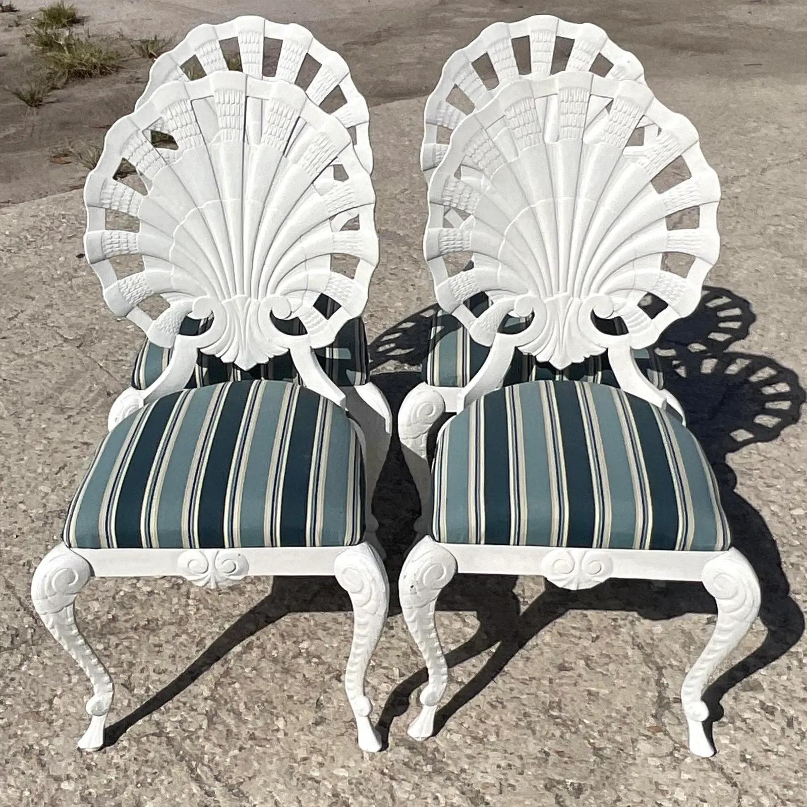 20th Century Vintage Coastal Brown Jordan Cast Aluminum Grotto Chairs, Set of 4