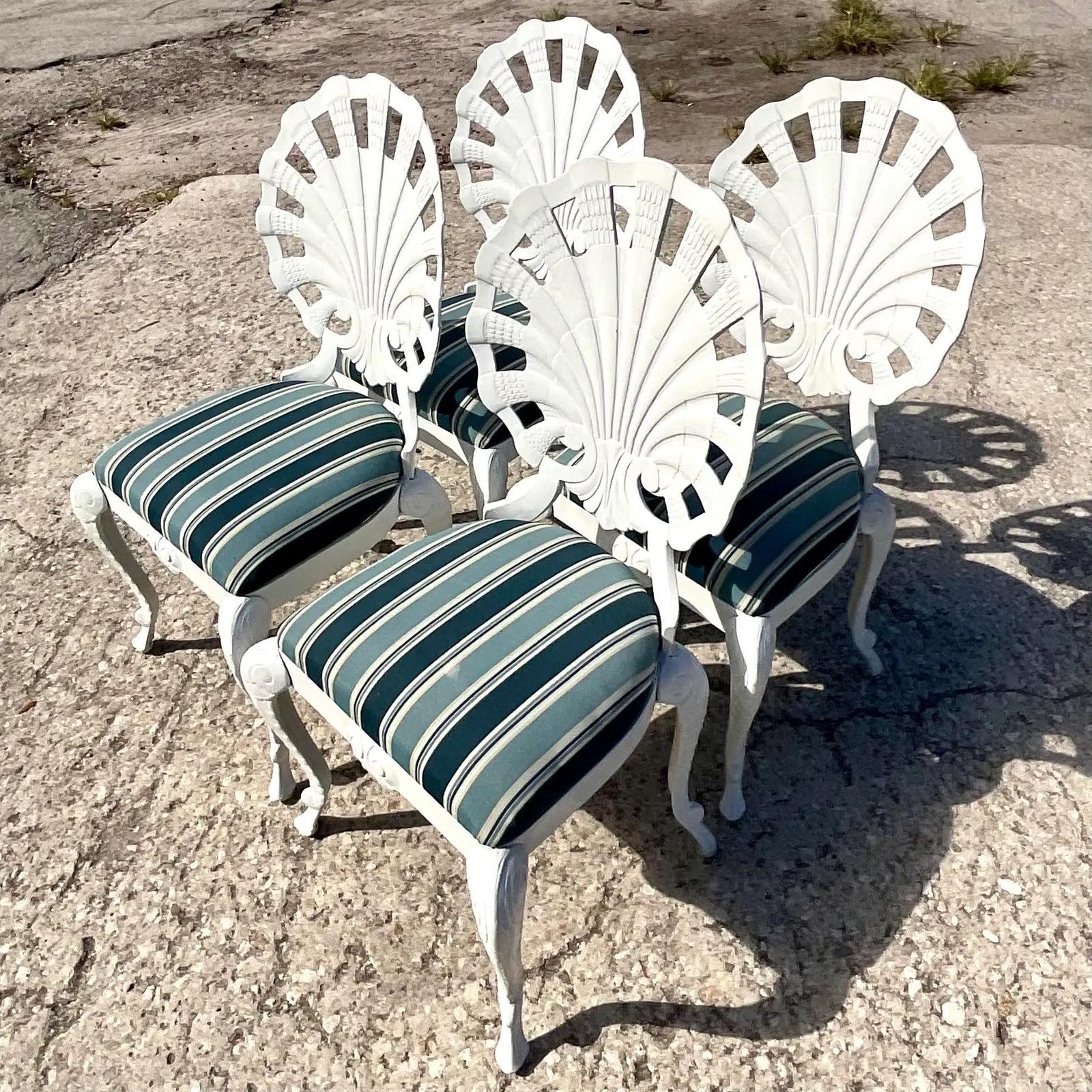 Vintage Coastal Brown Jordan Cast Aluminum Grotto Chairs, Set of 4 1