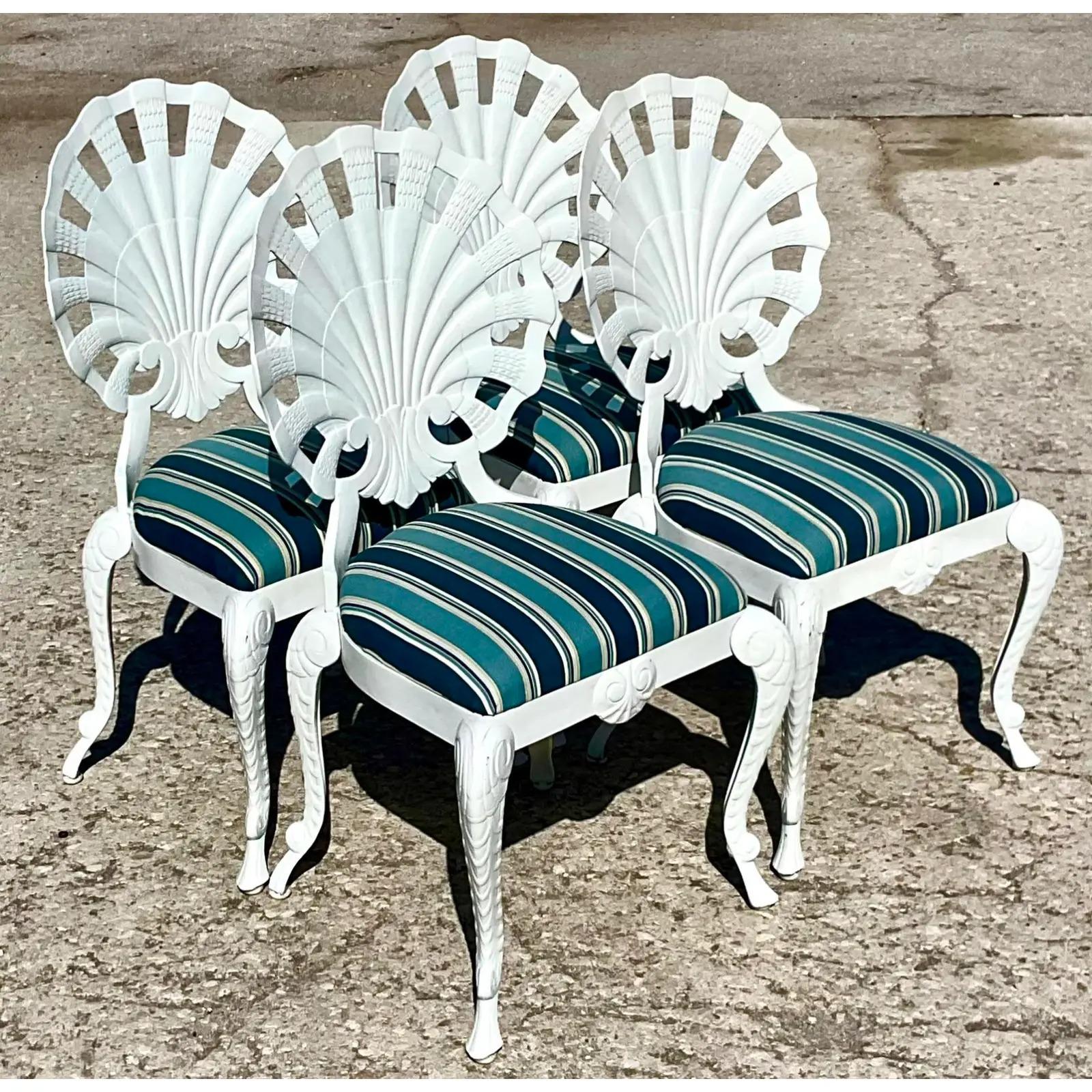 Vintage Coastal Brown Jordan Cast Aluminum Grotto Chairs, Set of 4 2