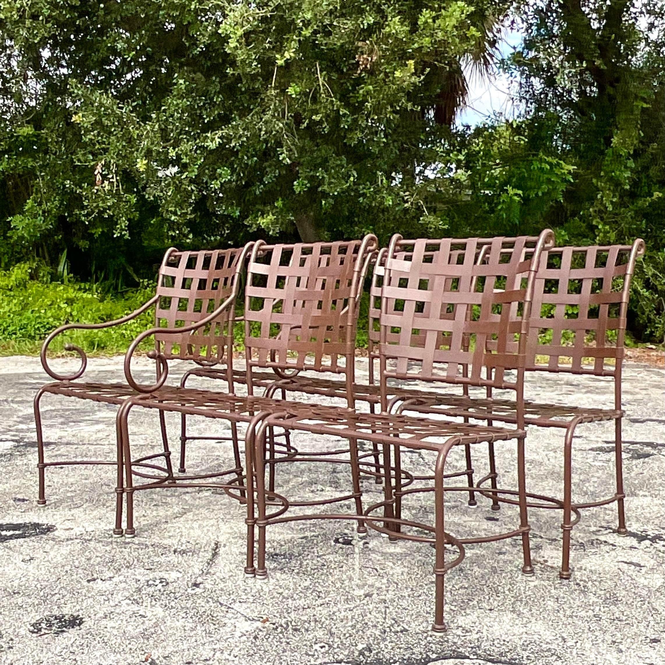 American Vintage Coastal Brown Jordan Cast Aluminum Outdoor Dining Table & 6 Chairs