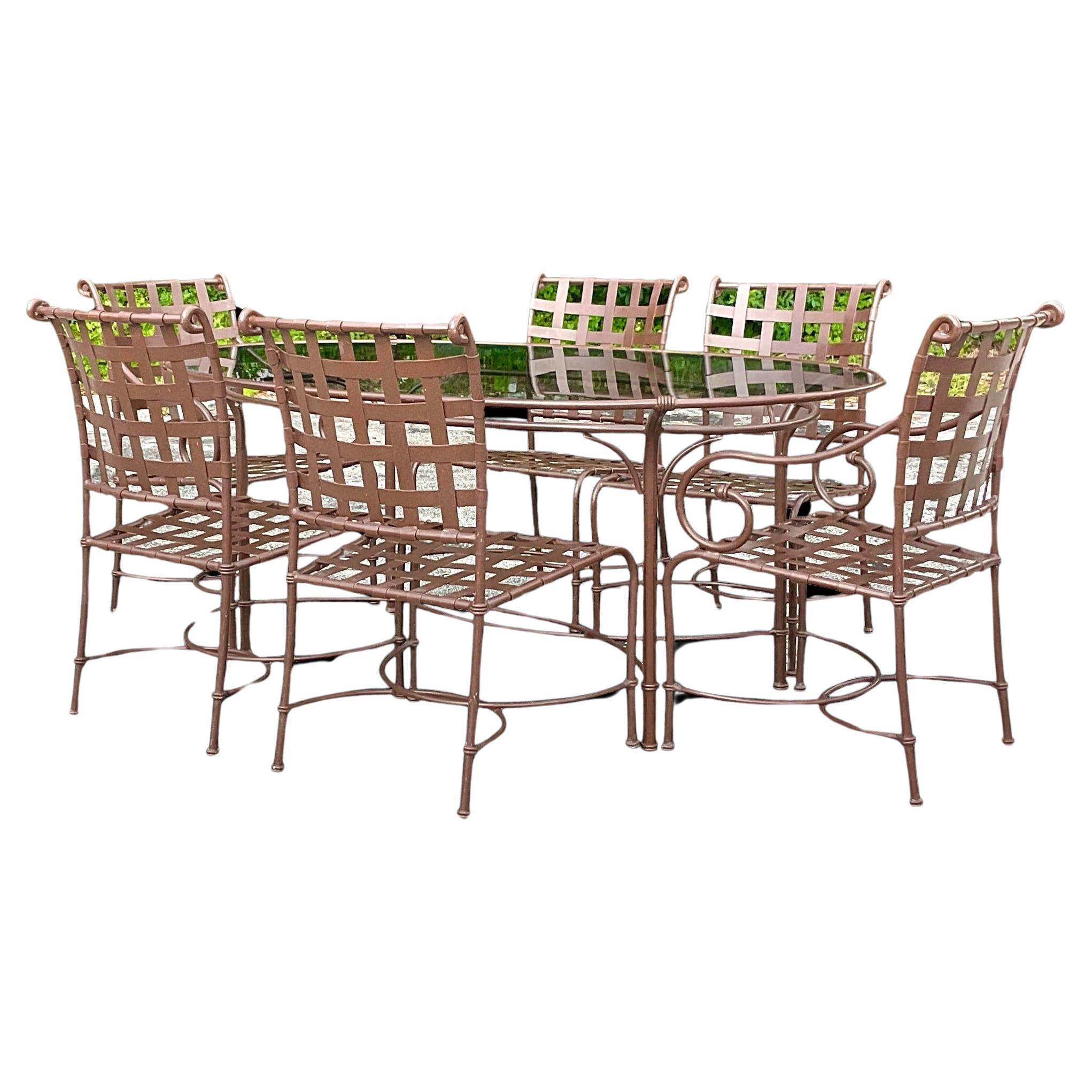 Vintage Coastal Brown Jordan Cast Aluminum Outdoor Dining Table & 6 Chairs
