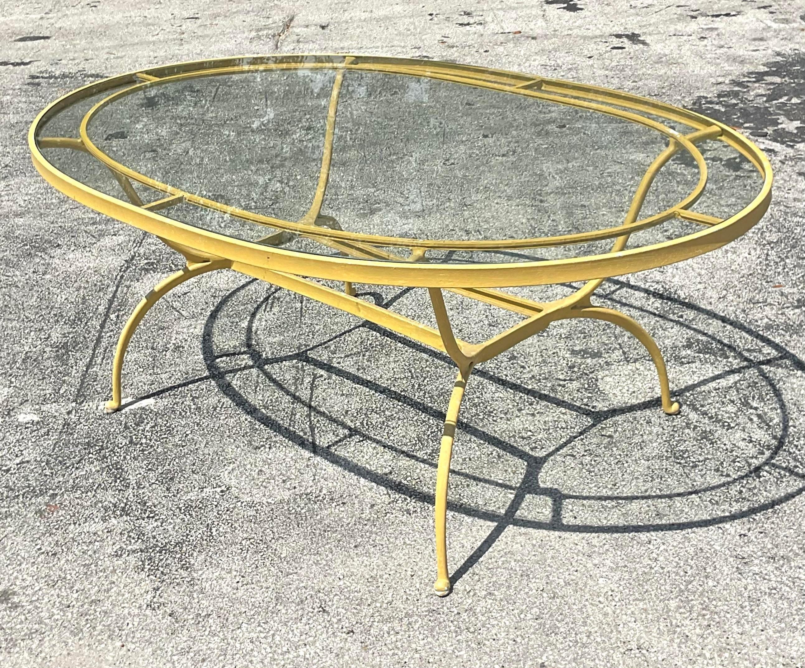 Vintage Coastal Brown Jordan Cast Aluminum Oval Dining Table In Good Condition In west palm beach, FL