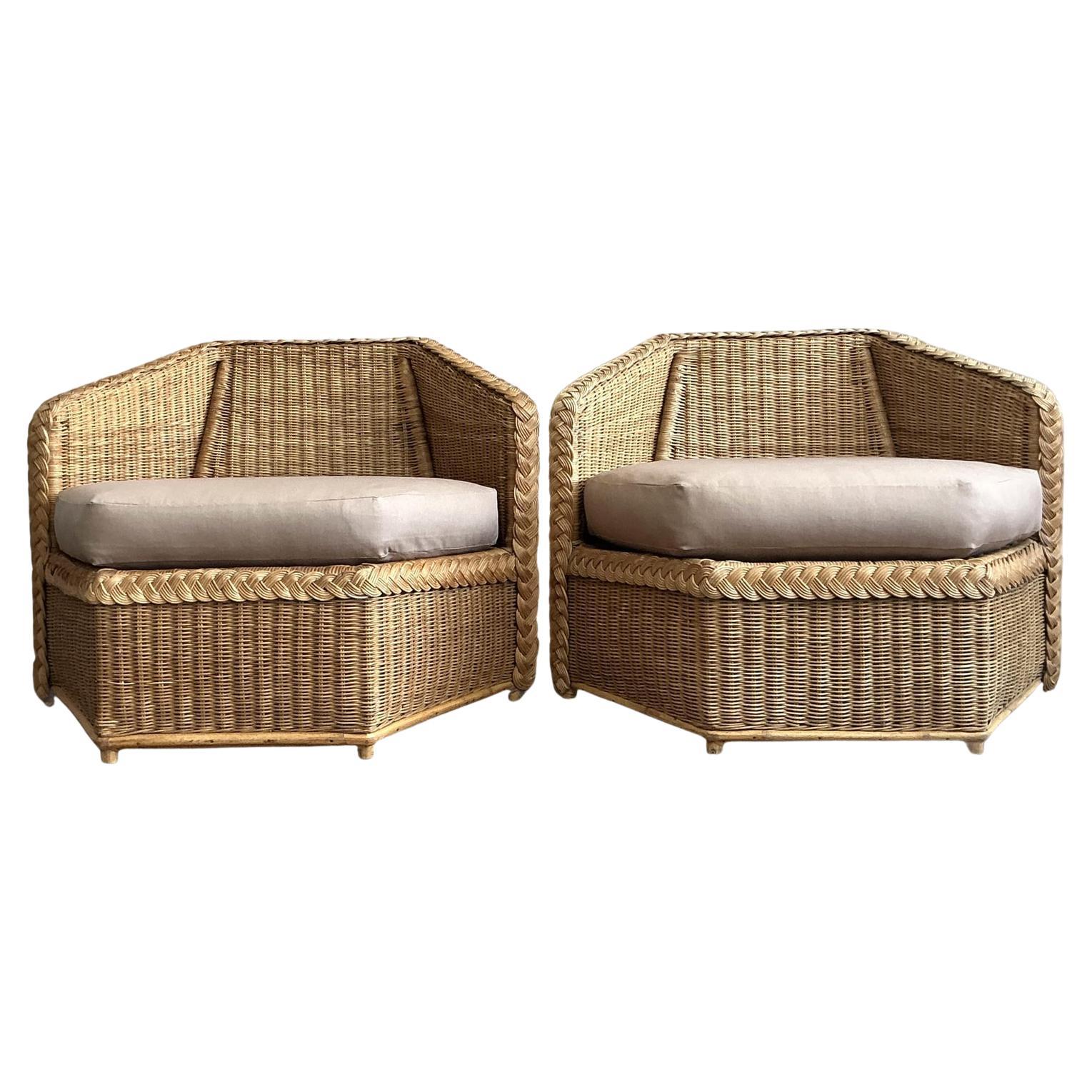 Sedie da salotto in rattan sfaccettato Brown Jordan vintage - Una coppia