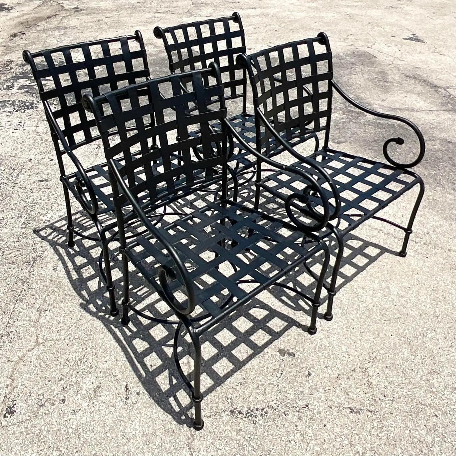 Vintage Coastal Brown Jordan Florentine Wrought Iron Outdoor Dining Set 1