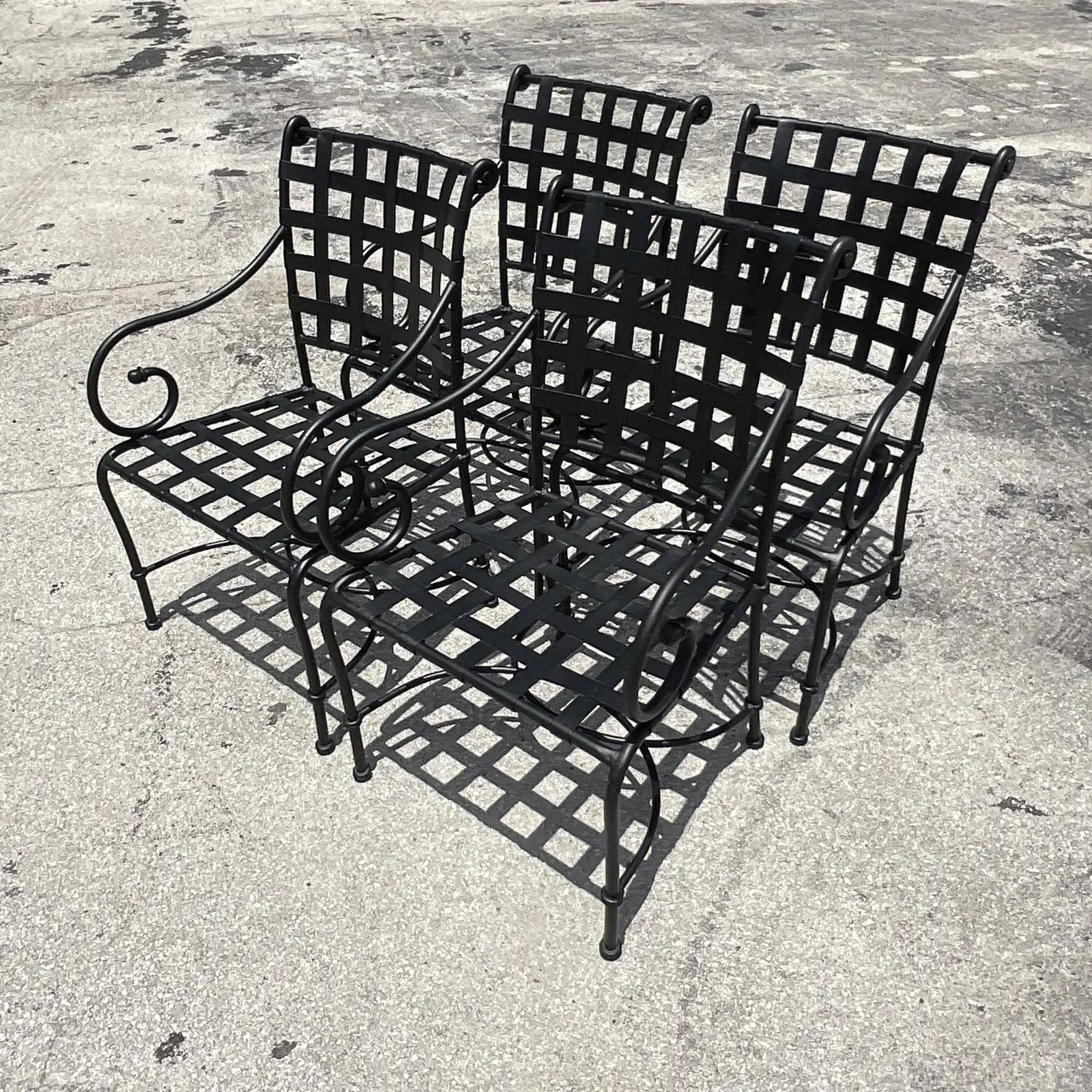 North American Vintage Coastal Brown Jordan Florentine Wrought Iron Outdoor Dining Set