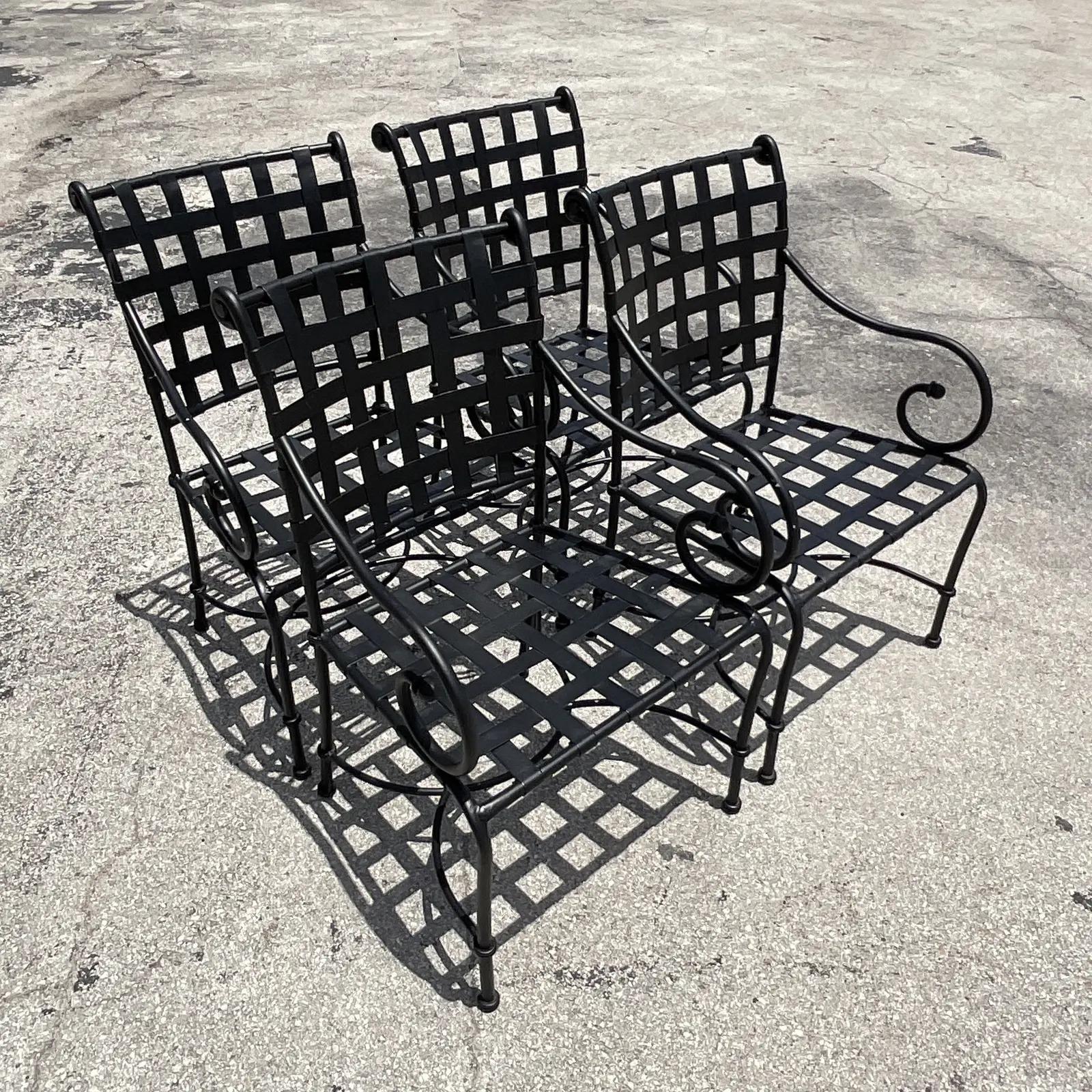 Glass Vintage Coastal Brown Jordan Florentine Wrought Iron Outdoor Dining Set