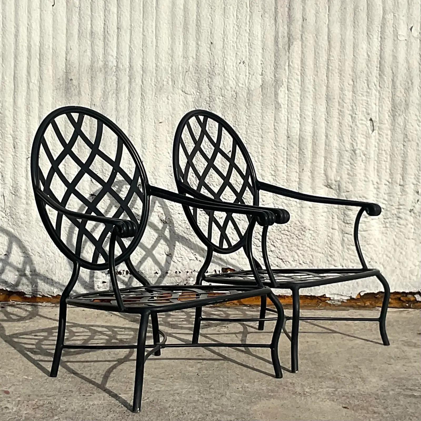 North American Vintage Coastal Brown Jordan “Grenada” Aluminum Lounge Chairs - a Pair