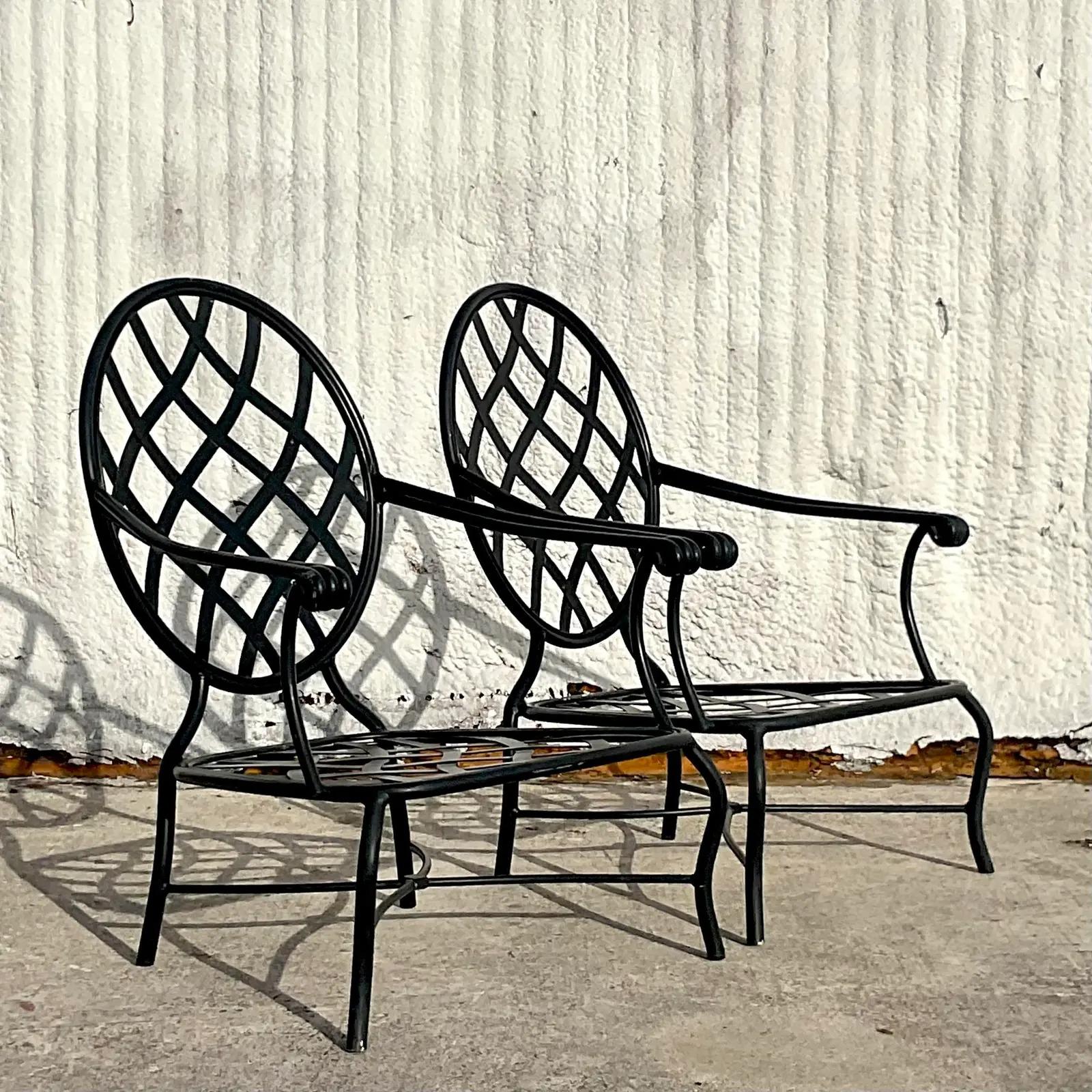 20th Century Vintage Coastal Brown Jordan “Grenada” Aluminum Lounge Chairs - a Pair