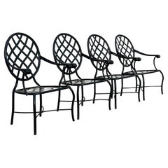 Retro Coastal Brown Jordan “Grenada” Wrought Iron Dining Chairs, Set of 4