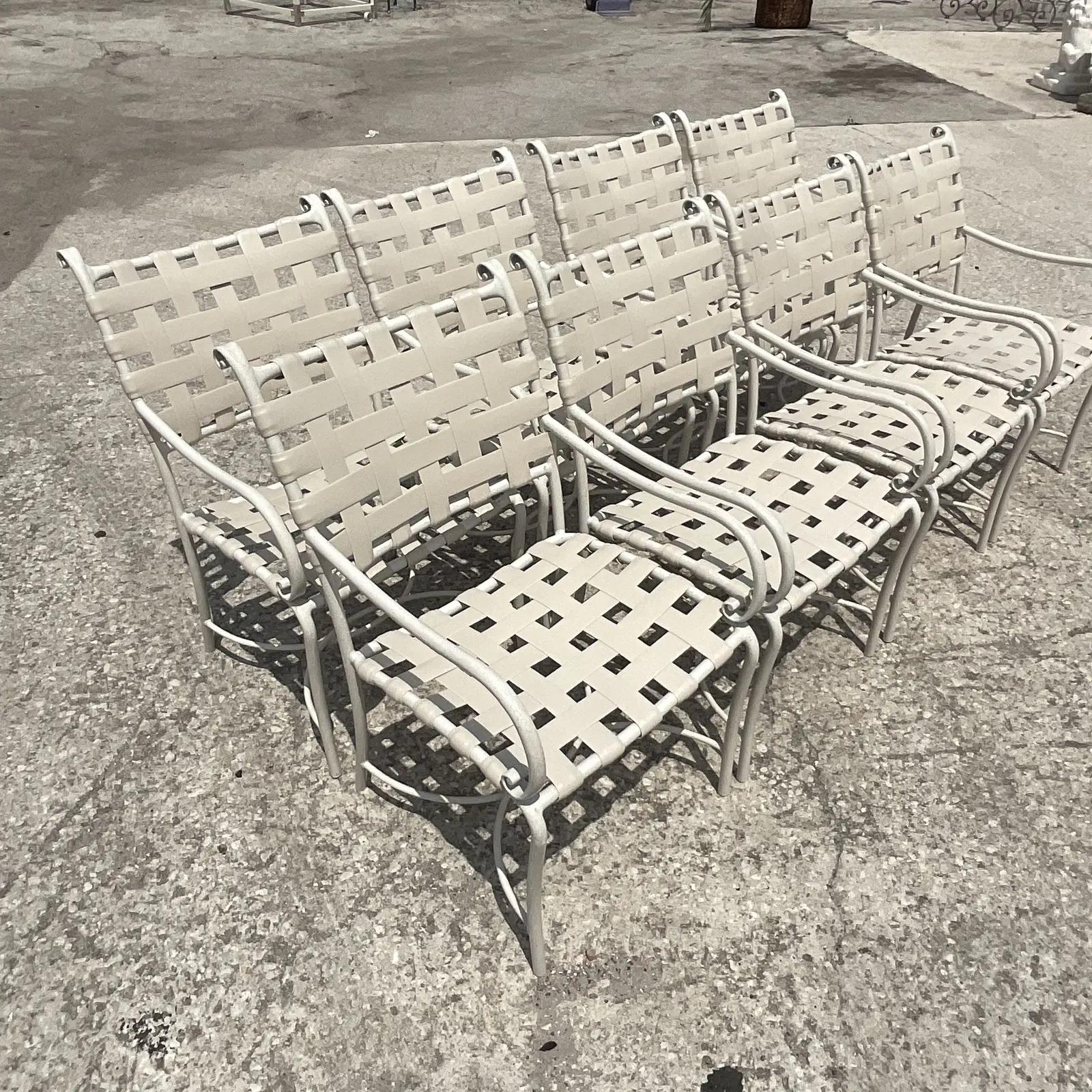 Vintage Coastal Brown Jordan Roma Outdoor Dining Chairs, Set of 8 In Good Condition In west palm beach, FL