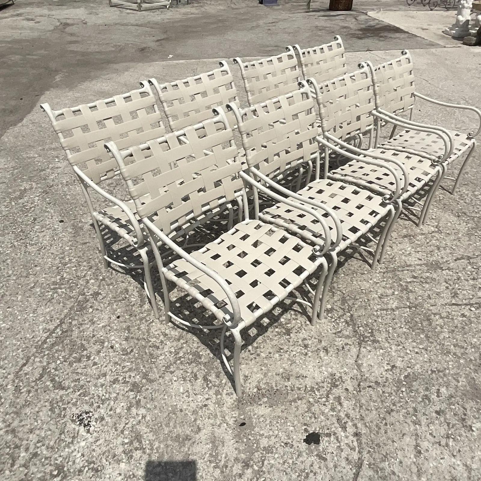20th Century Vintage Coastal Brown Jordan Roma Outdoor Dining Chairs, Set of 8