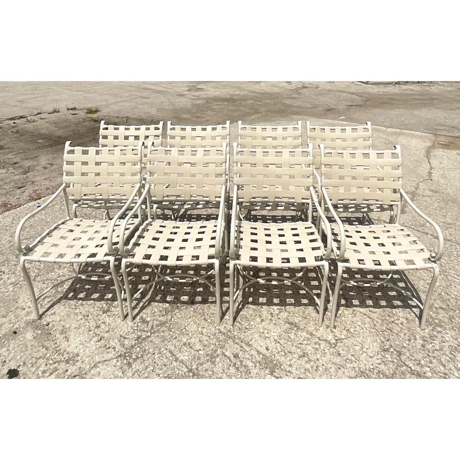 Aluminum Vintage Coastal Brown Jordan Roma Outdoor Dining Chairs, Set of 8