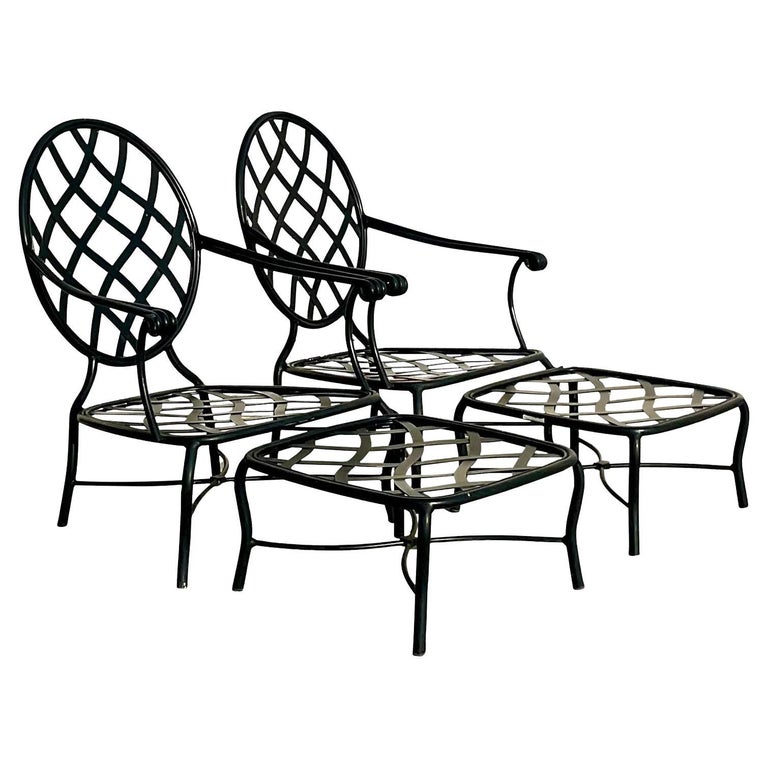 Vintage Coastal Brown Jordan Wrought Iron “Grenada” Lounge Chairs and