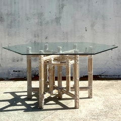Vintage Coastal Bundled Bamboo Dining Table After McGuire