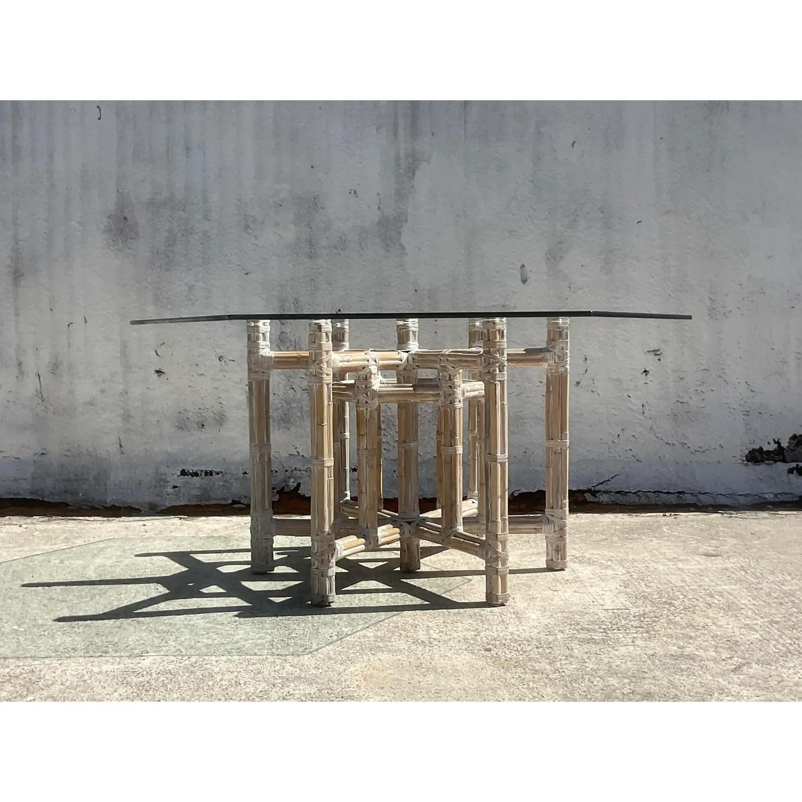 20th Century Vintage Coastal Bundled Bamboo Dining Table After McGuire For Sale