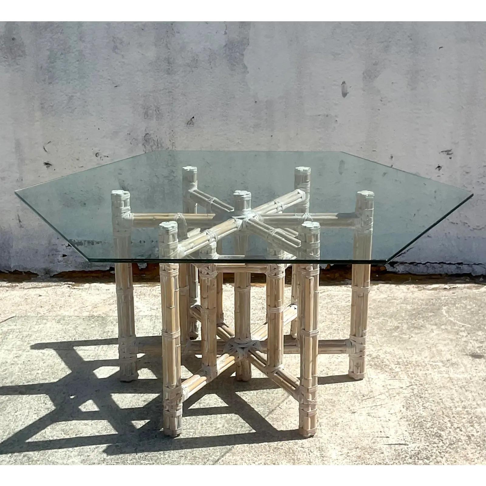 Vintage Coastal Bundled Bamboo Dining Table After McGuire For Sale 1