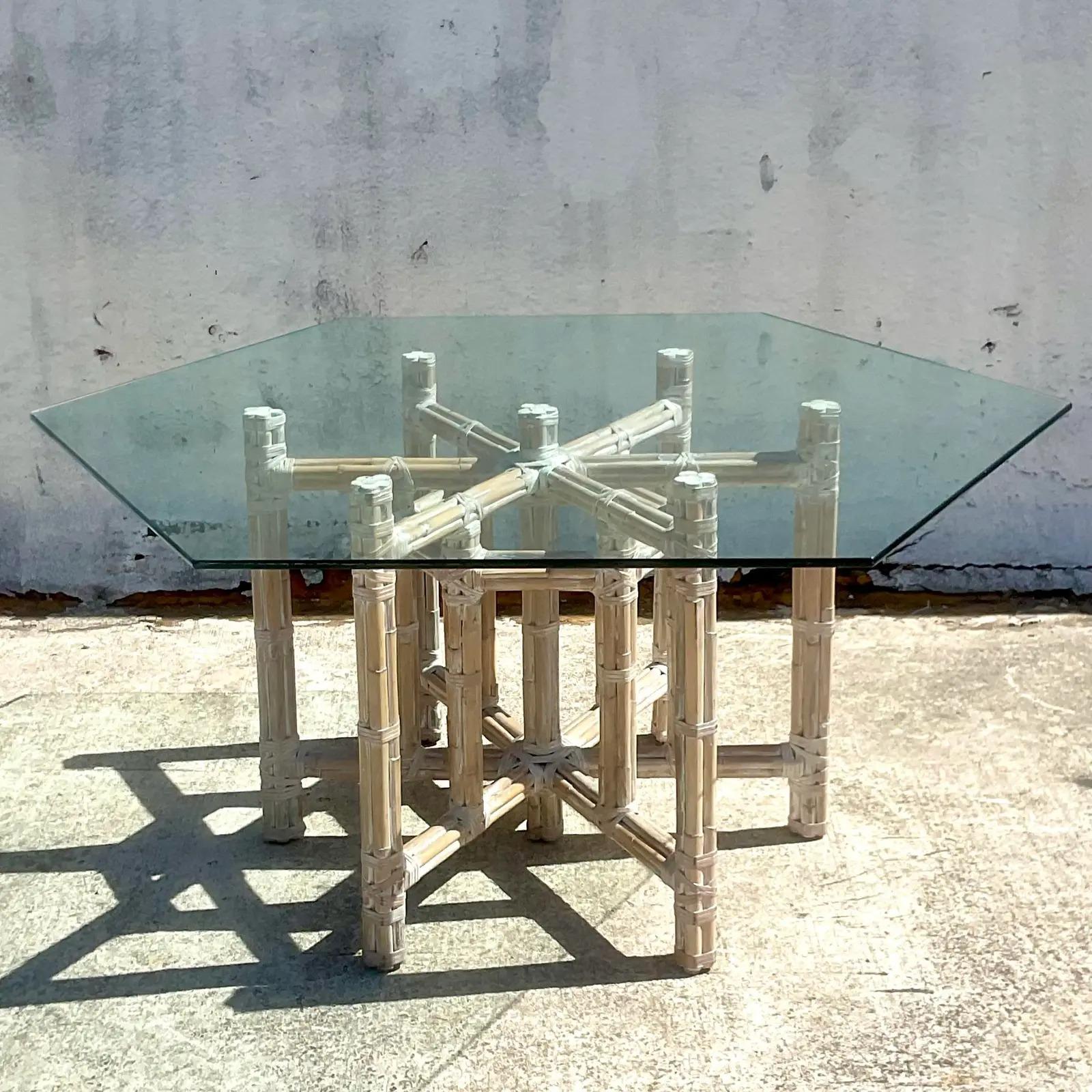 Vintage Coastal Bundled Bamboo Dining Table After McGuire For Sale 3