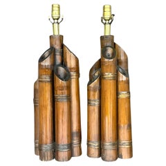 Vintage Coastal gebündelt Bambus Tischlampen - ein Paar