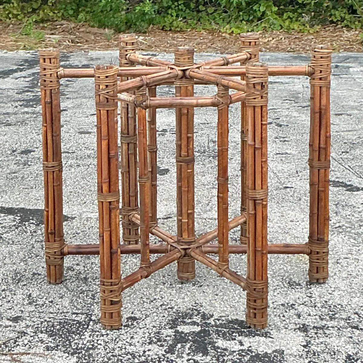 Bohemian Vintage Coastal Bundled Rattan Base After McGuire