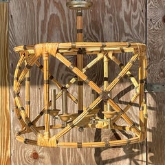 Vintage Coastal Bundled Rattan Curley and Co Chandelier