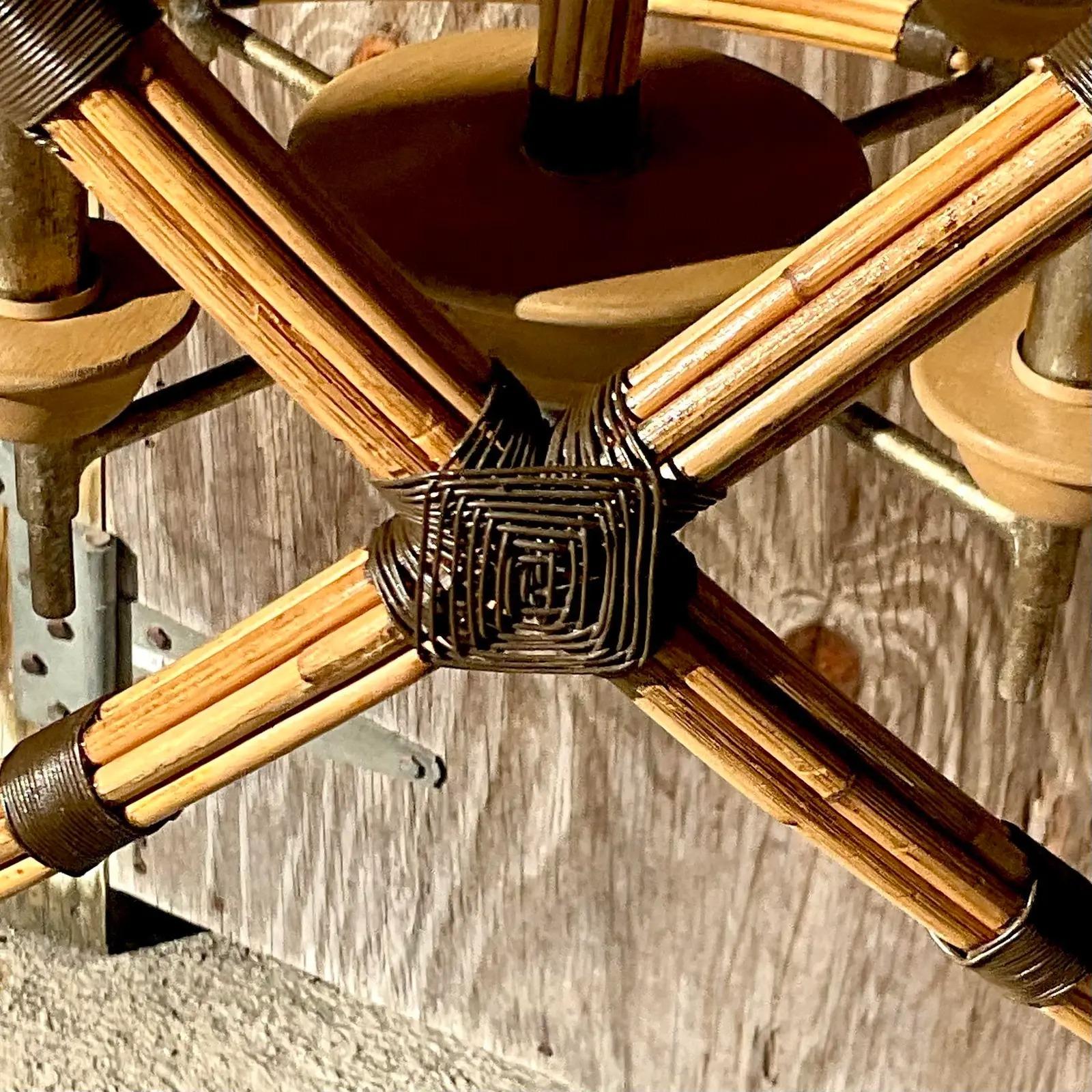 North American Vintage Coastal Bundled Rattan Curley and Co Chandelier